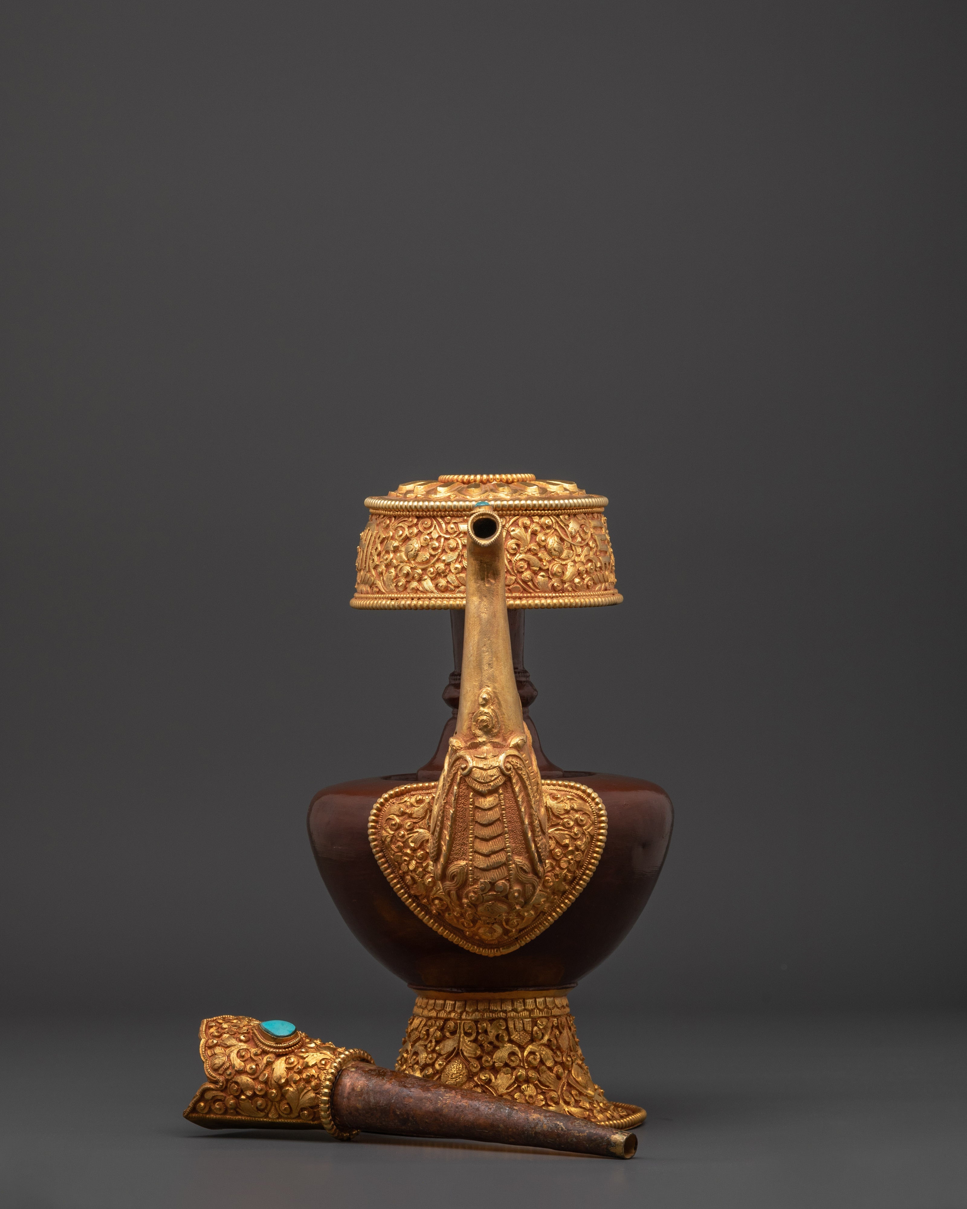 Handcrafted Bhumba Ritual Vessel | Spiritual Copper & Gold Plated Tibetan Pottery