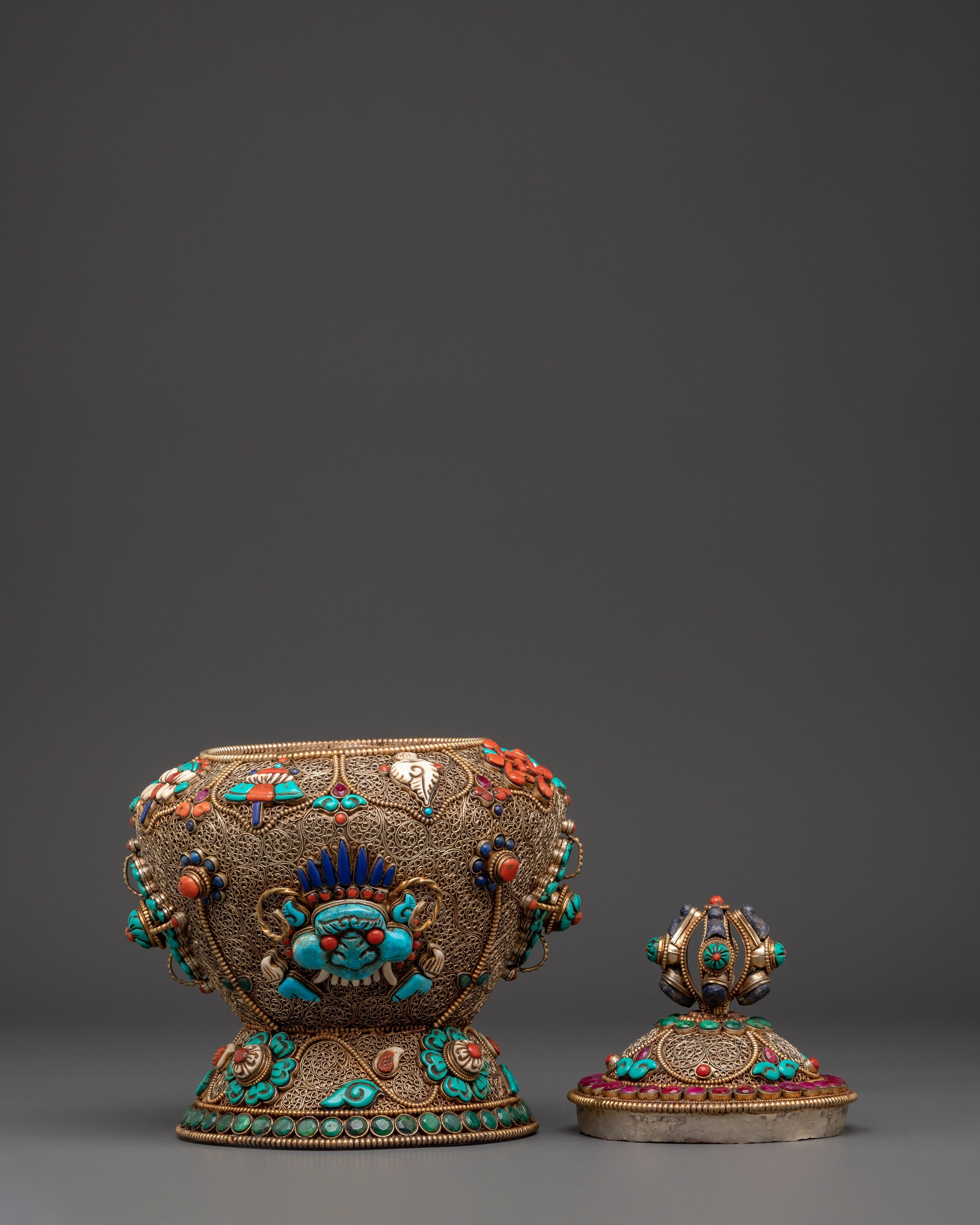 Tibetan Ceremonial Item Dhupur Rice Pot Set | Handcrafted Copper Ritual Offering