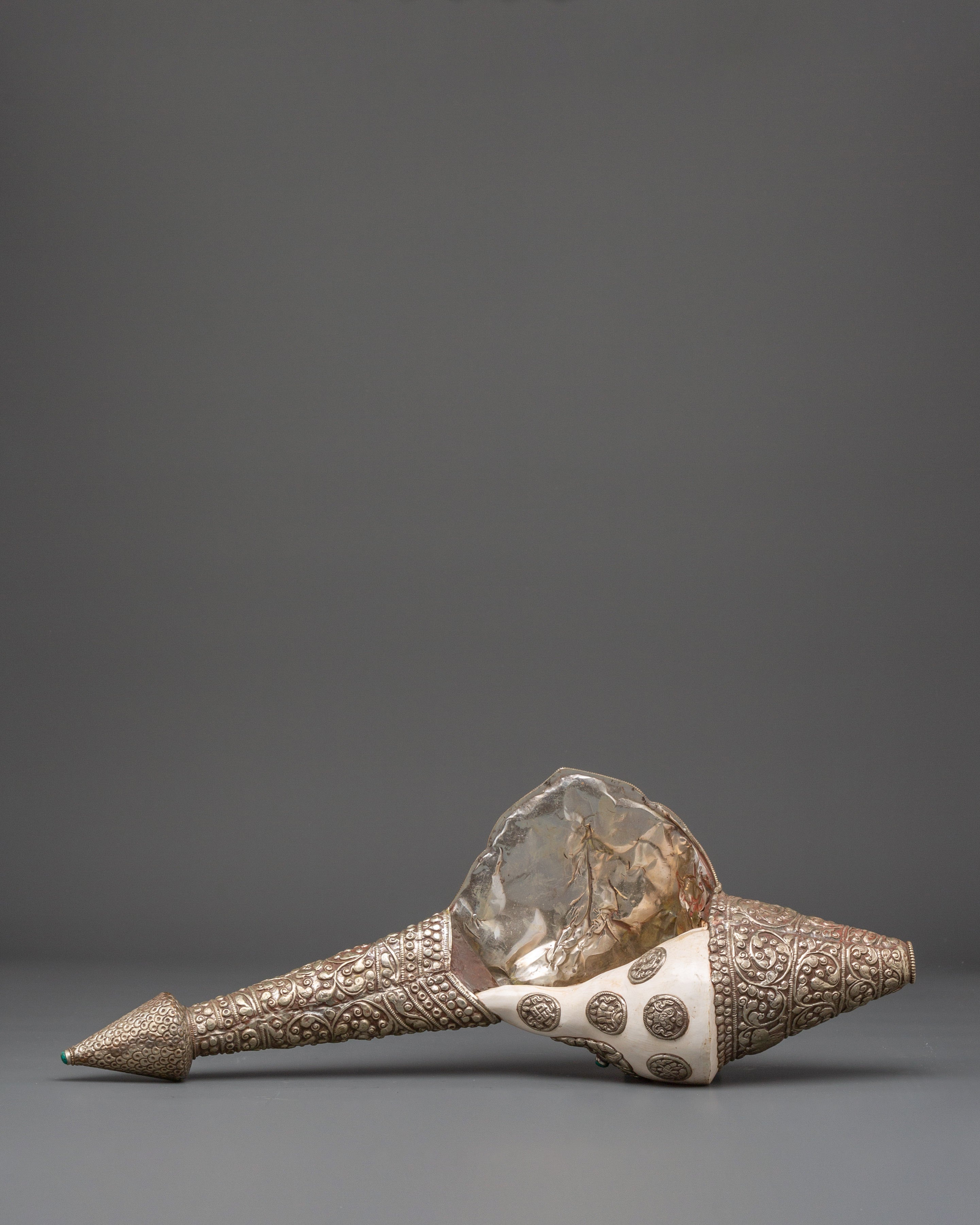 Conch with White Metal | Symbol of Dharma and Spiritual Awakening