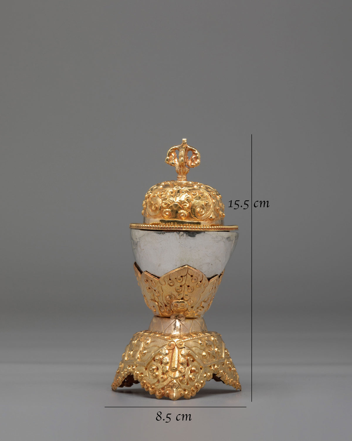 Traditional Ritual Kapala Set | Gold Gilded and Silver Coated Vessels