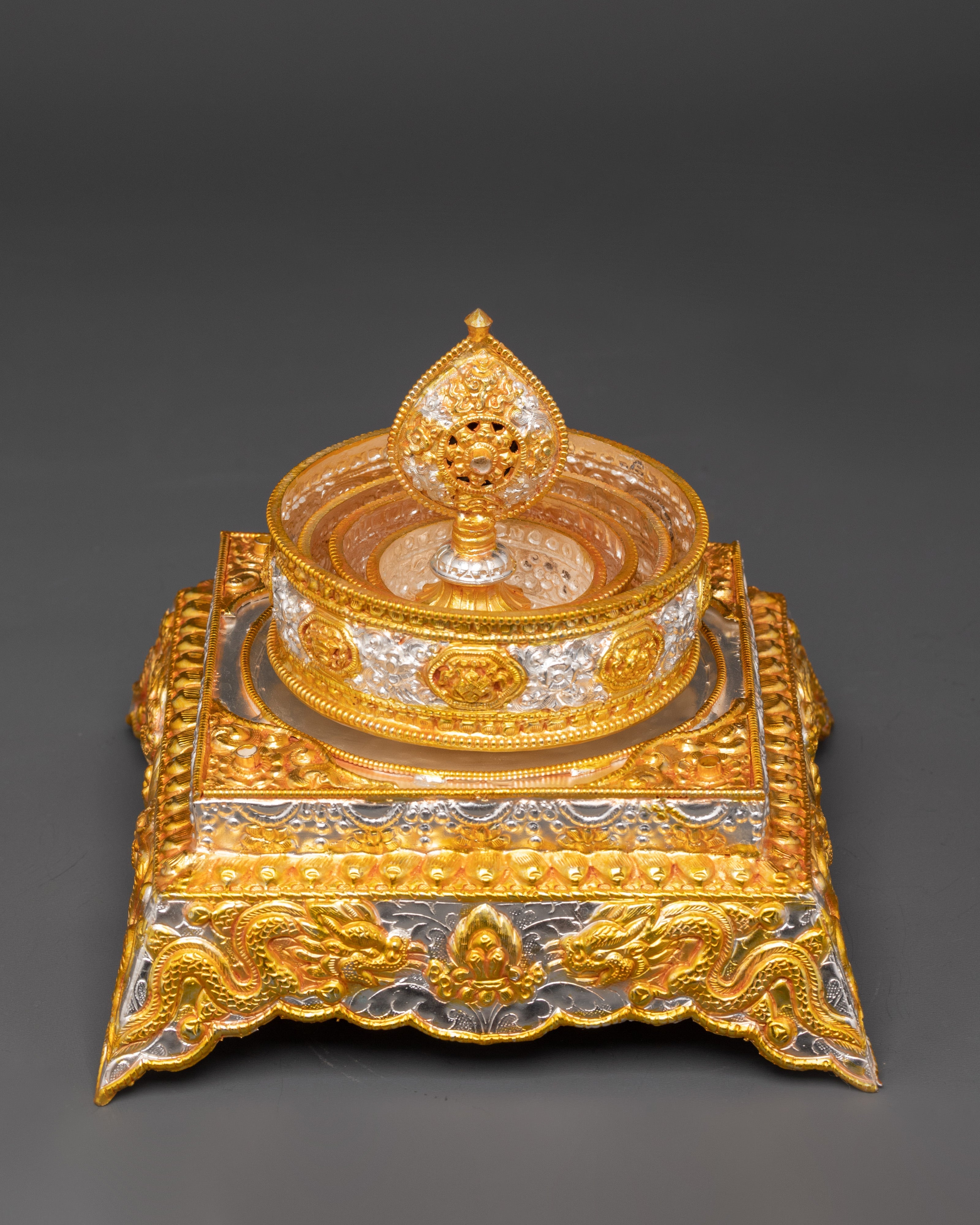 Buddhist Temple Mandala Decor | Gold Silver Plated Copper Spiritual Statue