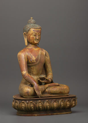 Tranquil Shakyamuni Buddha in Bhumisparsha Mudra | Gold-Plated Copper