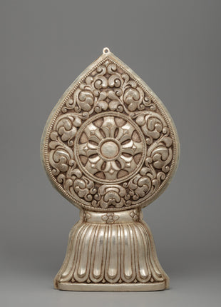 Silver-plated Dharma Wheel with Deer Set | Spiritual Decor