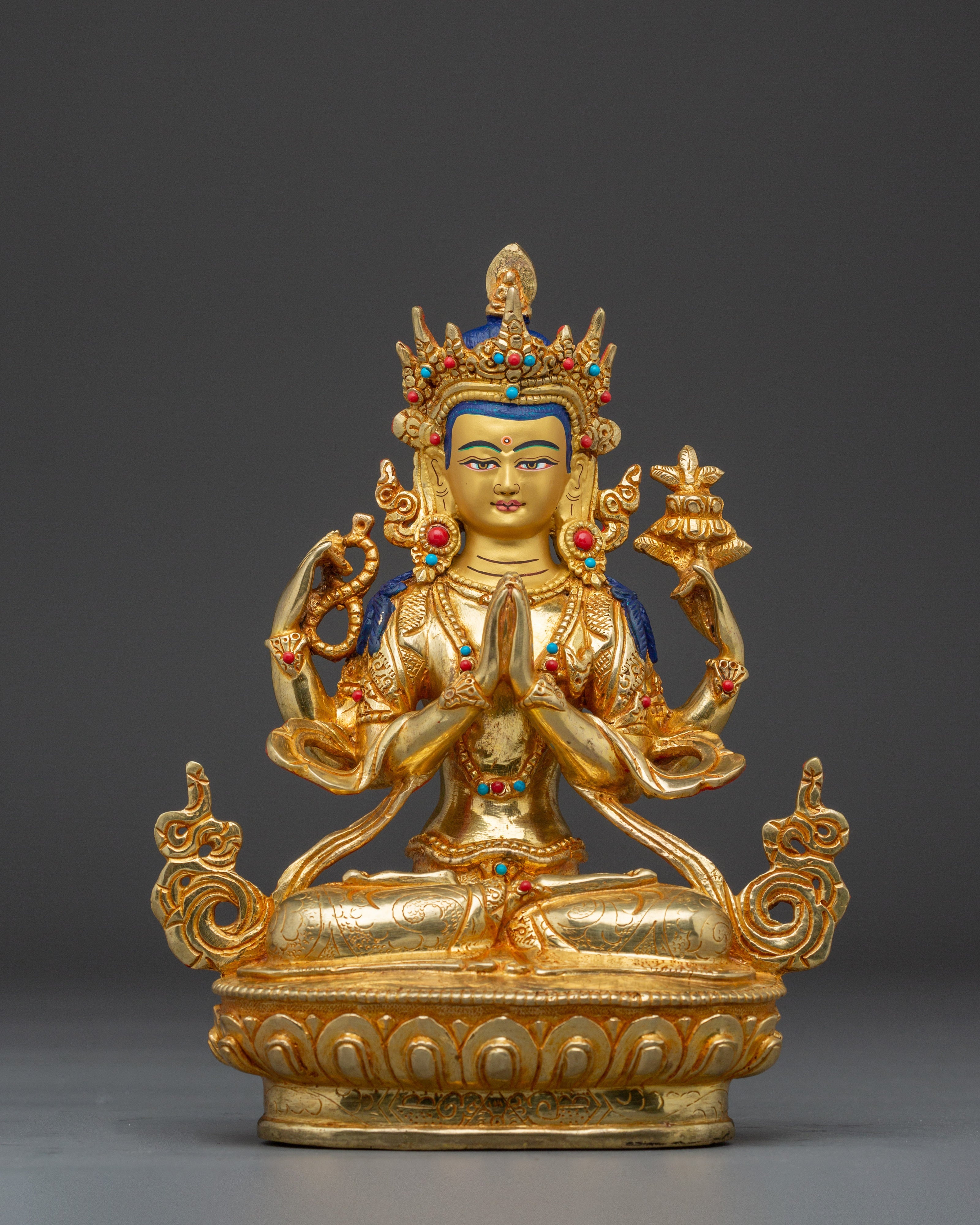 Buddhist Altar Set Amitabha, Chenrezig, and Guru Rinpoche Statues | Spiritual Decor Set