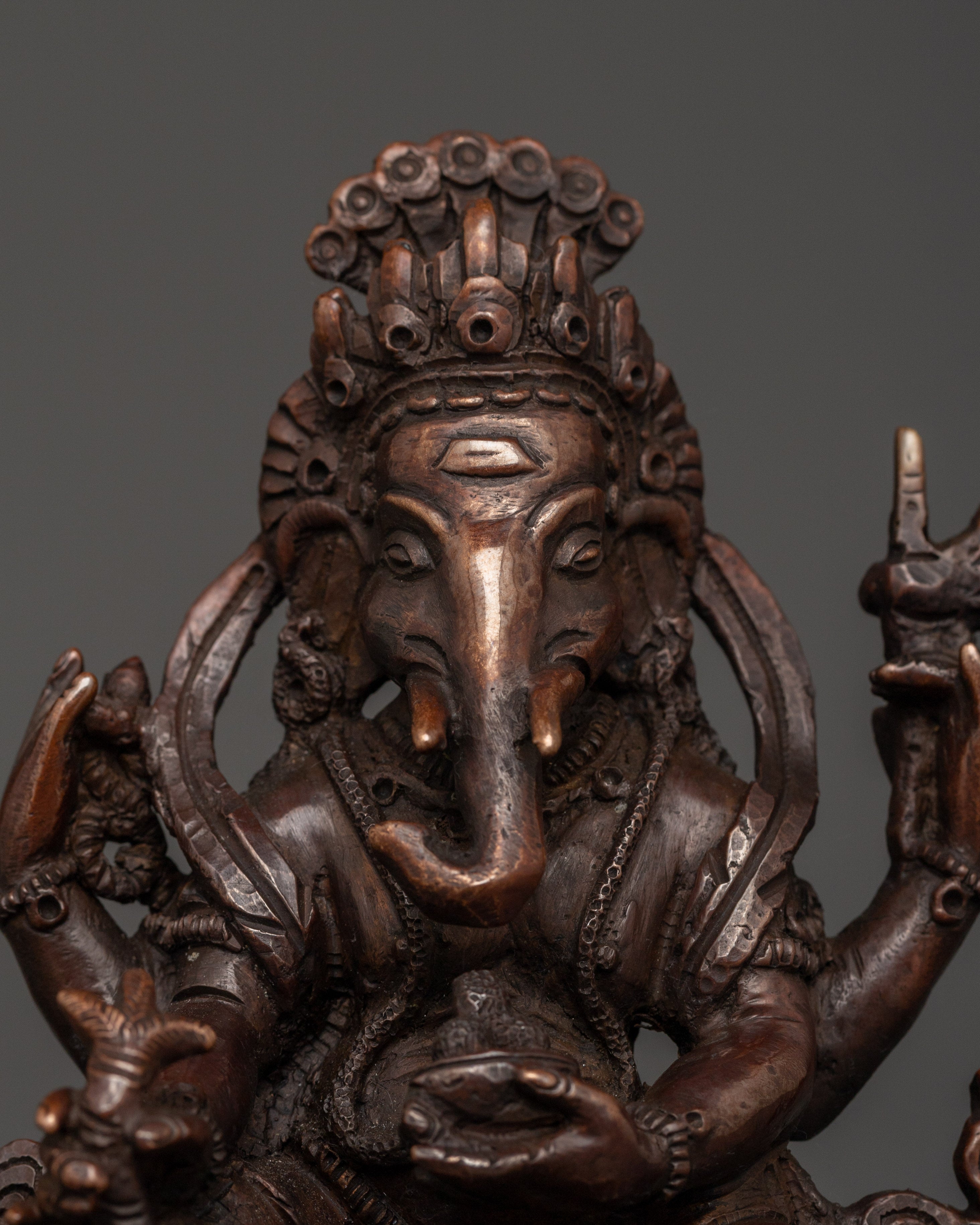 Lord Ganesh Oxidized Copper Hindu Deity Sculpture | Remover of Obstacles, Prosperity and Wisdom Symbol