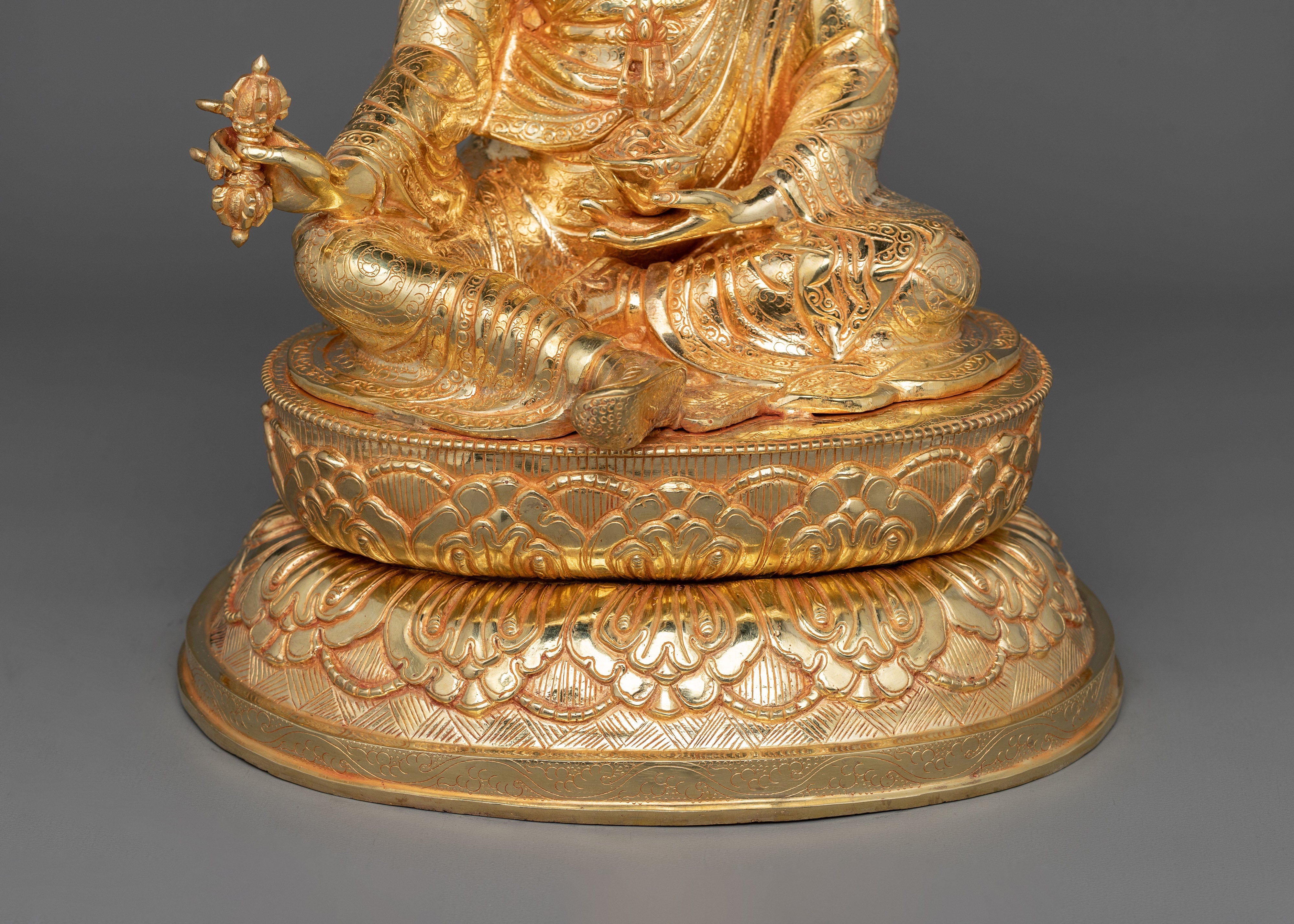 24K Gold-Gilded Padmasambhava Sculpture | Guru Rinpoche Statue