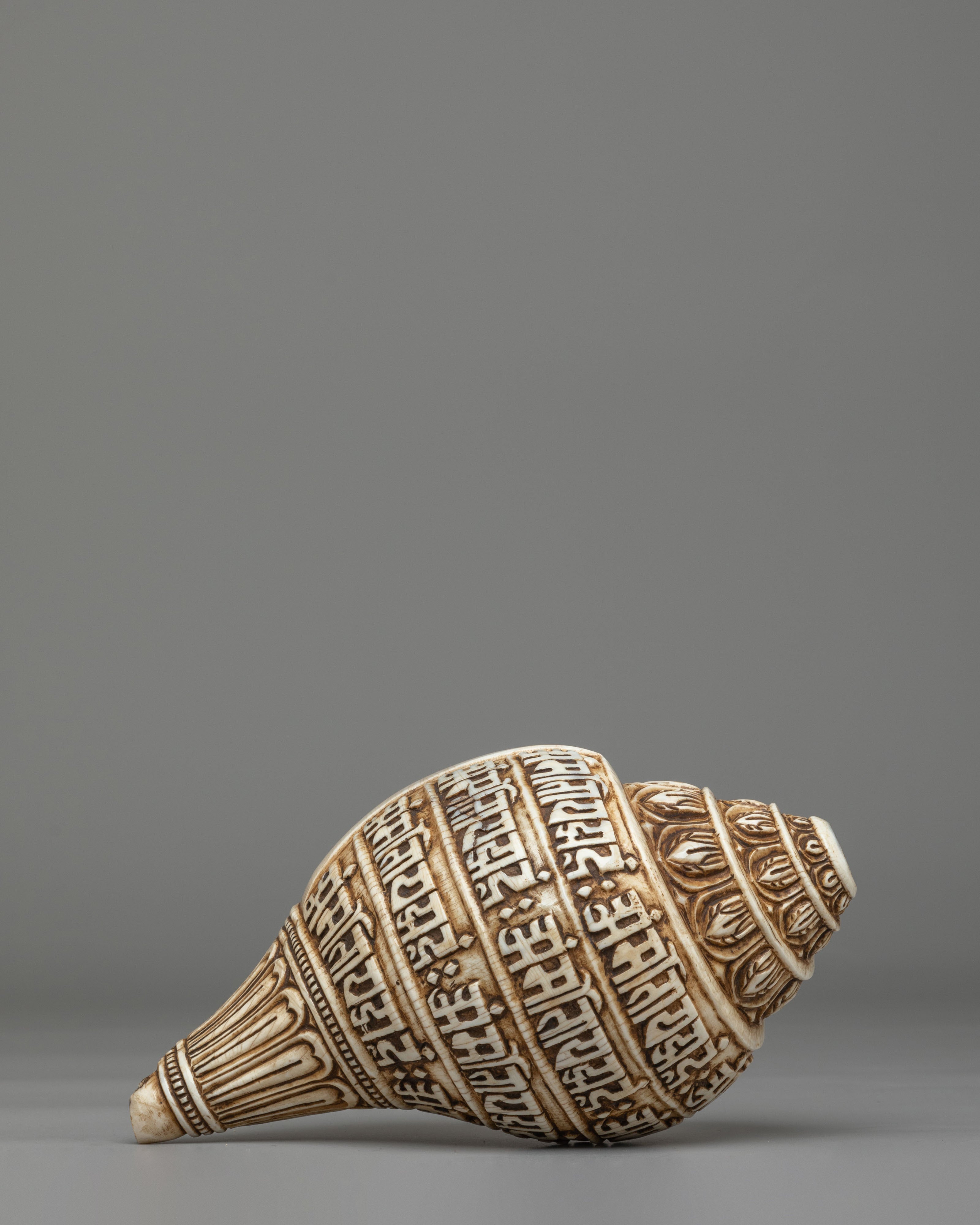 Sacred Mantra Conch | Handcrafted Tibetan Ritual Item