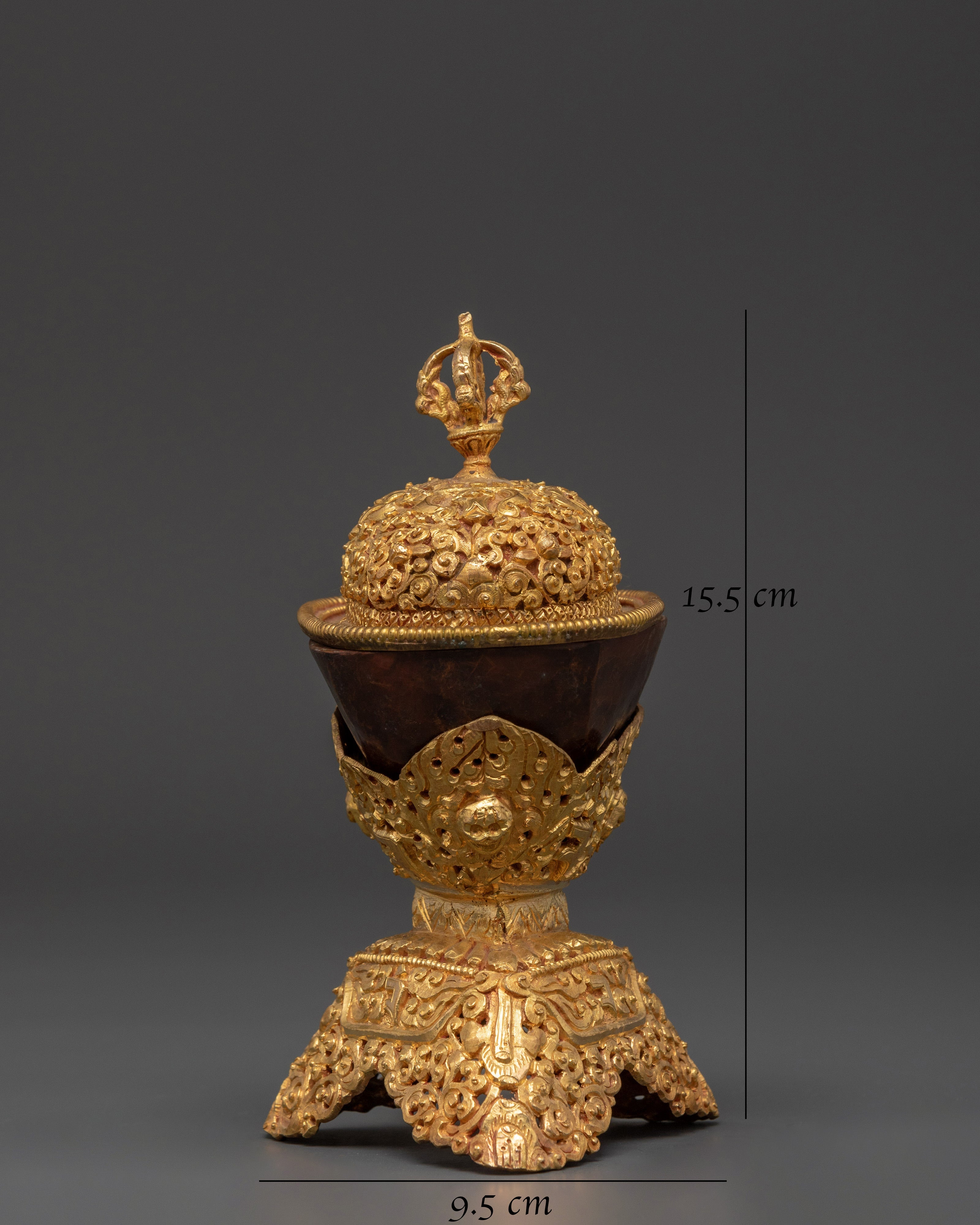 Handcrafted Ritual Kapala Set | Gold Plated Copper with Vajra Lid