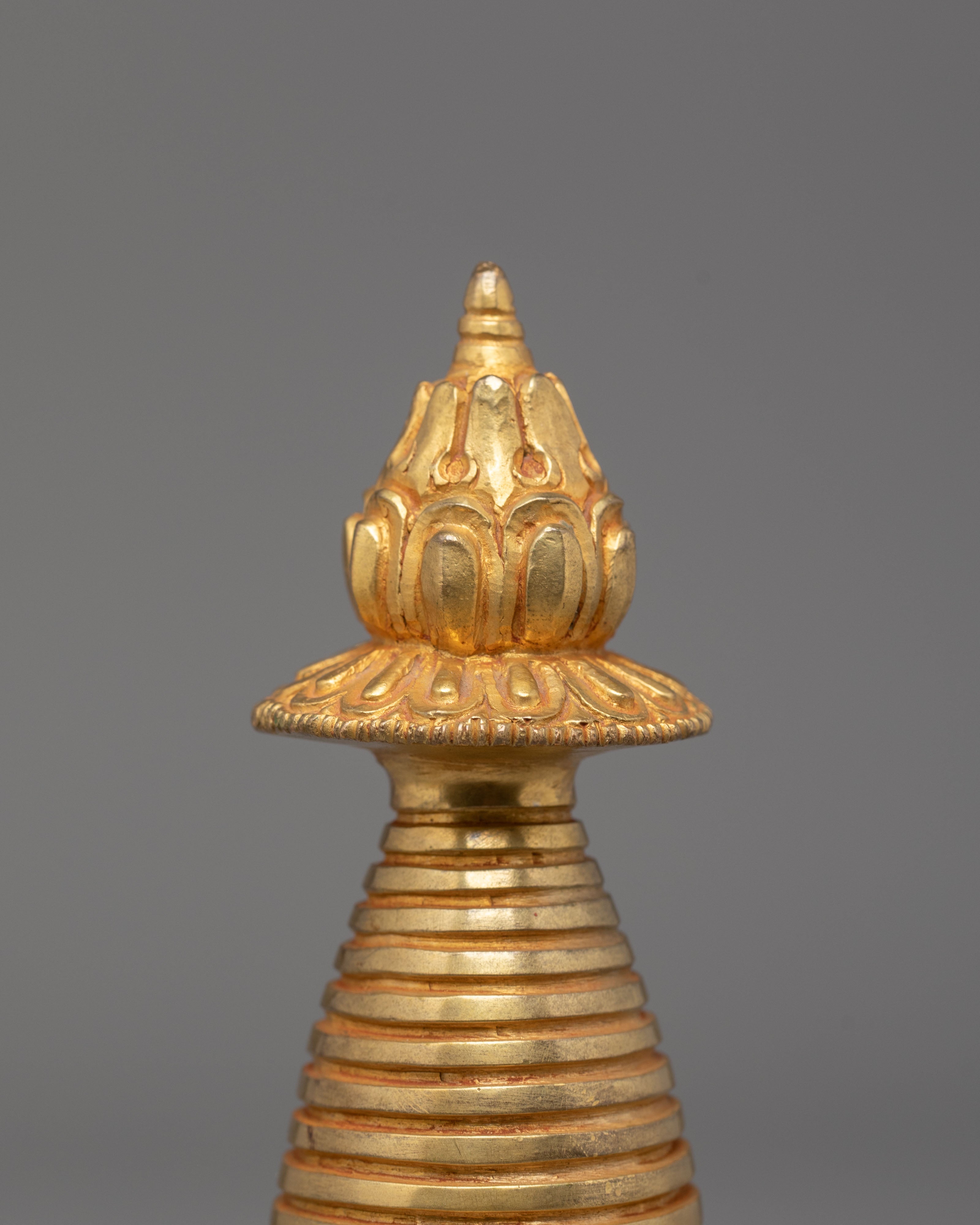 Spiritual Handmade Buddhist Stupa | Tibetan Gold Plated Copper Altar Statue