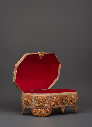 Tibetan Decorative Treasure Box | Buddhist Treasure Box with Turquoise & Coral Inlays