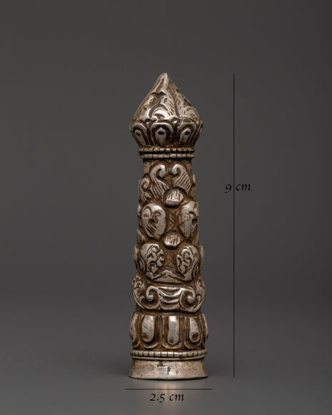 Tibetan Silver Seal Stamp | Buddhist Symbolic Tool for Altar