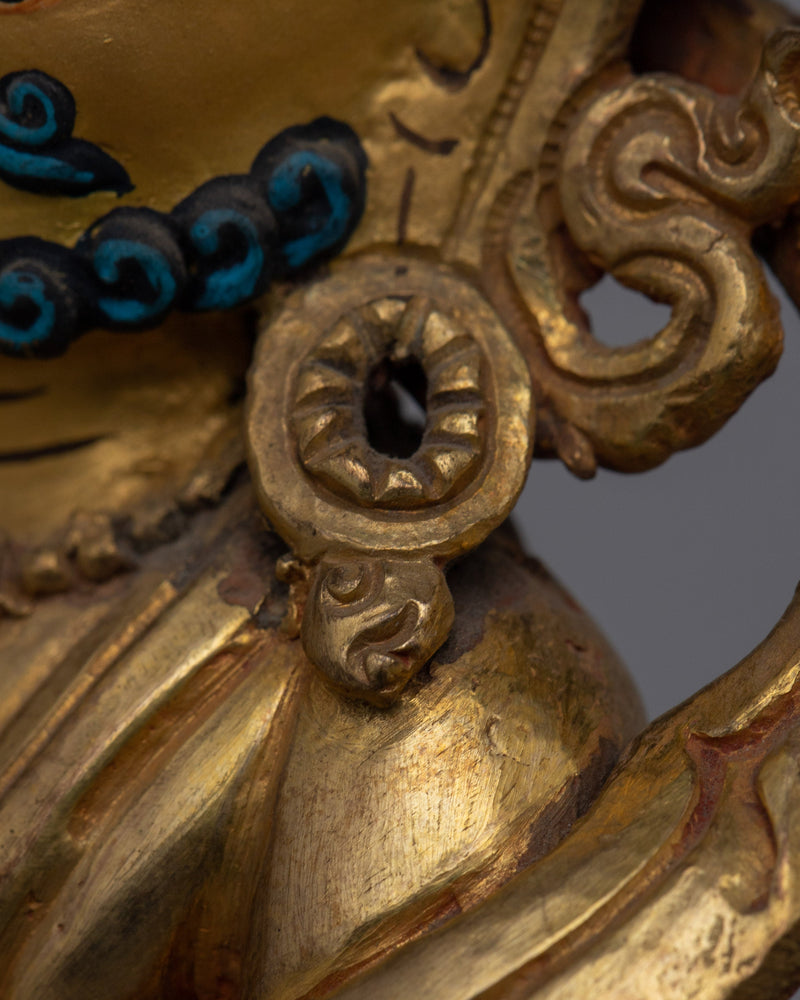 Gold Plated Dzambhala Statue |  Detailed Sculpture of the Buddhist God of Wealth