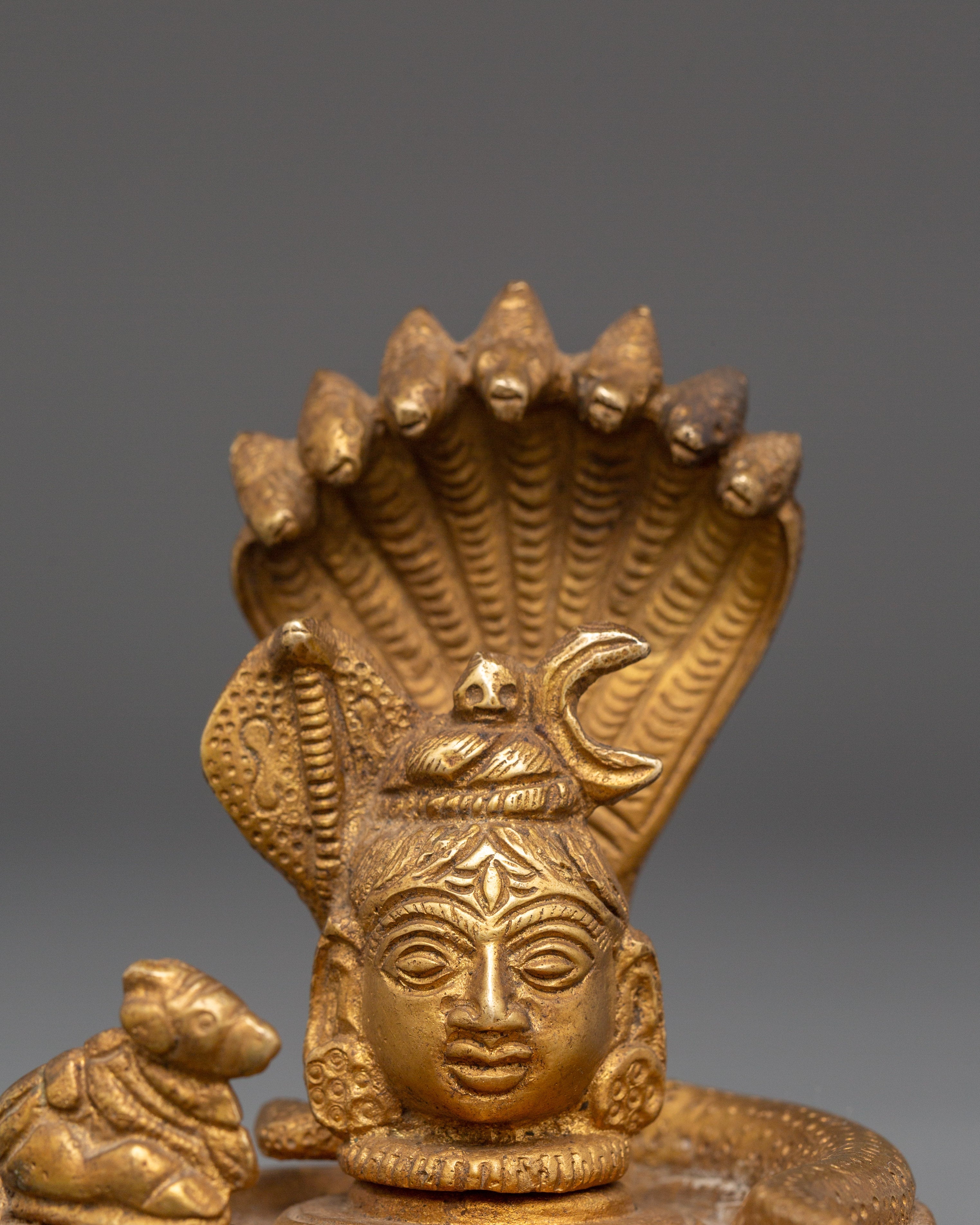 Sacred Shiva Linga with Naga and Nandi | Brass Hindu Deity Statue for Worship and Decor