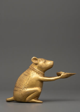 Brass Mouse Oil Lamp Sculpture | Ganesha’s Vahana Decorative Lamp for Ritual or Decor