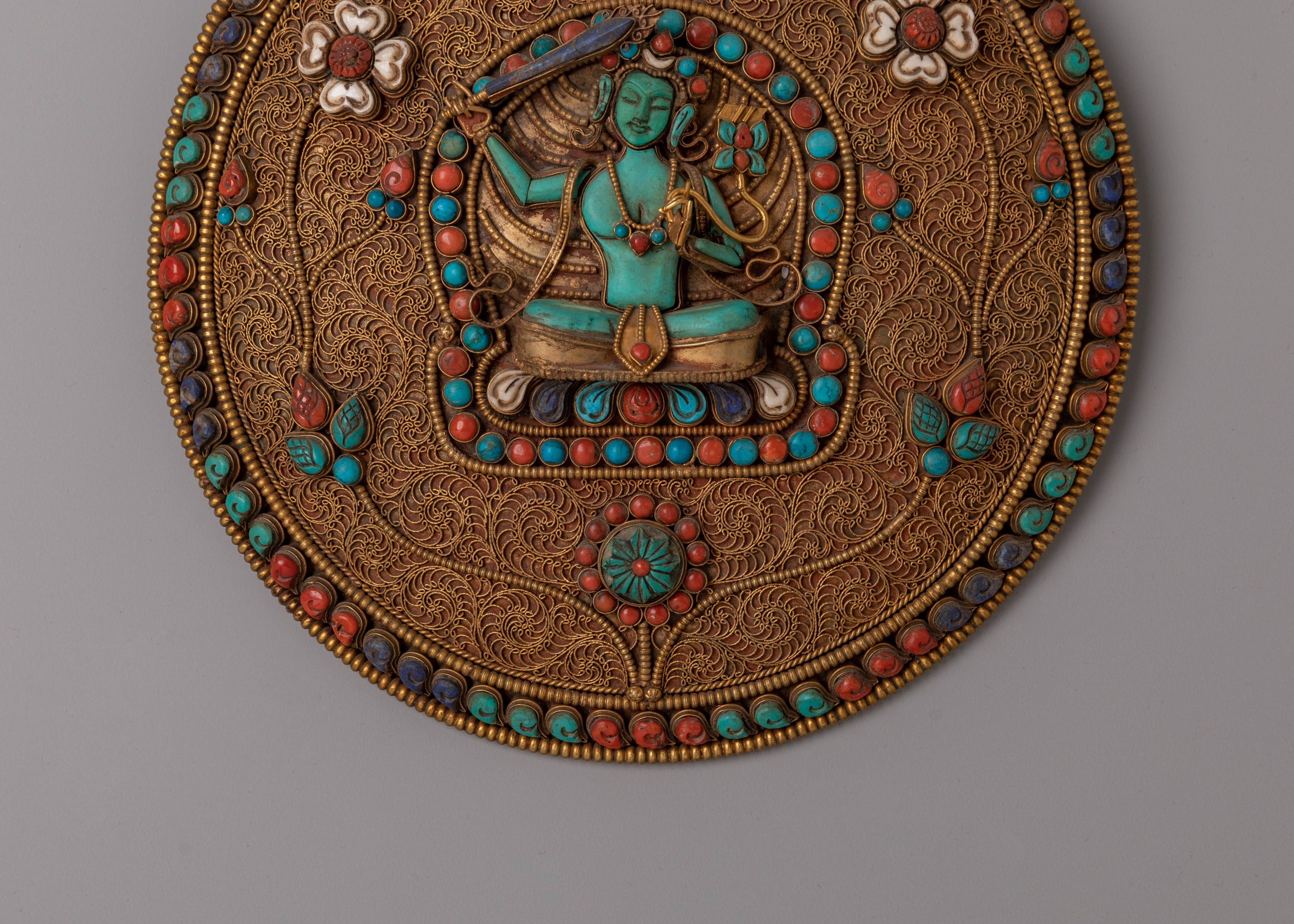 Sacred Tibetan Manjushri Wall Hanging | Buddhist Copper Art