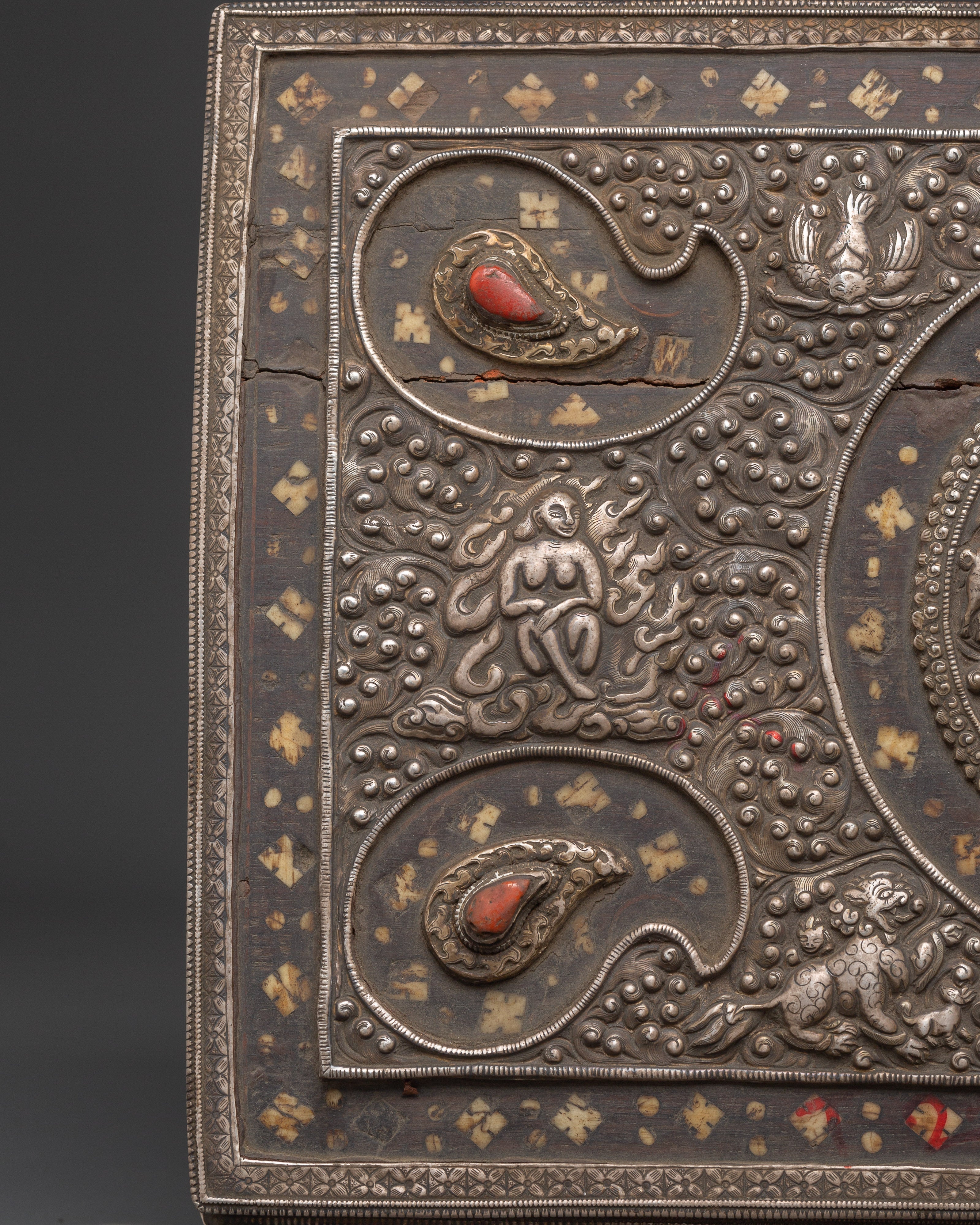 Pure Silver Treasure Box with Coral & Turquoise | Decorative Storage Box