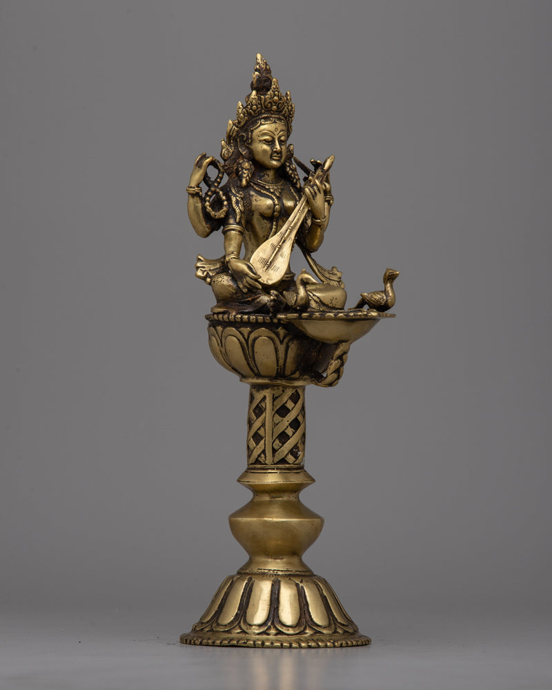 Saraswati Oil Lamp | Handcrafted Hindu Goddess Oil Light