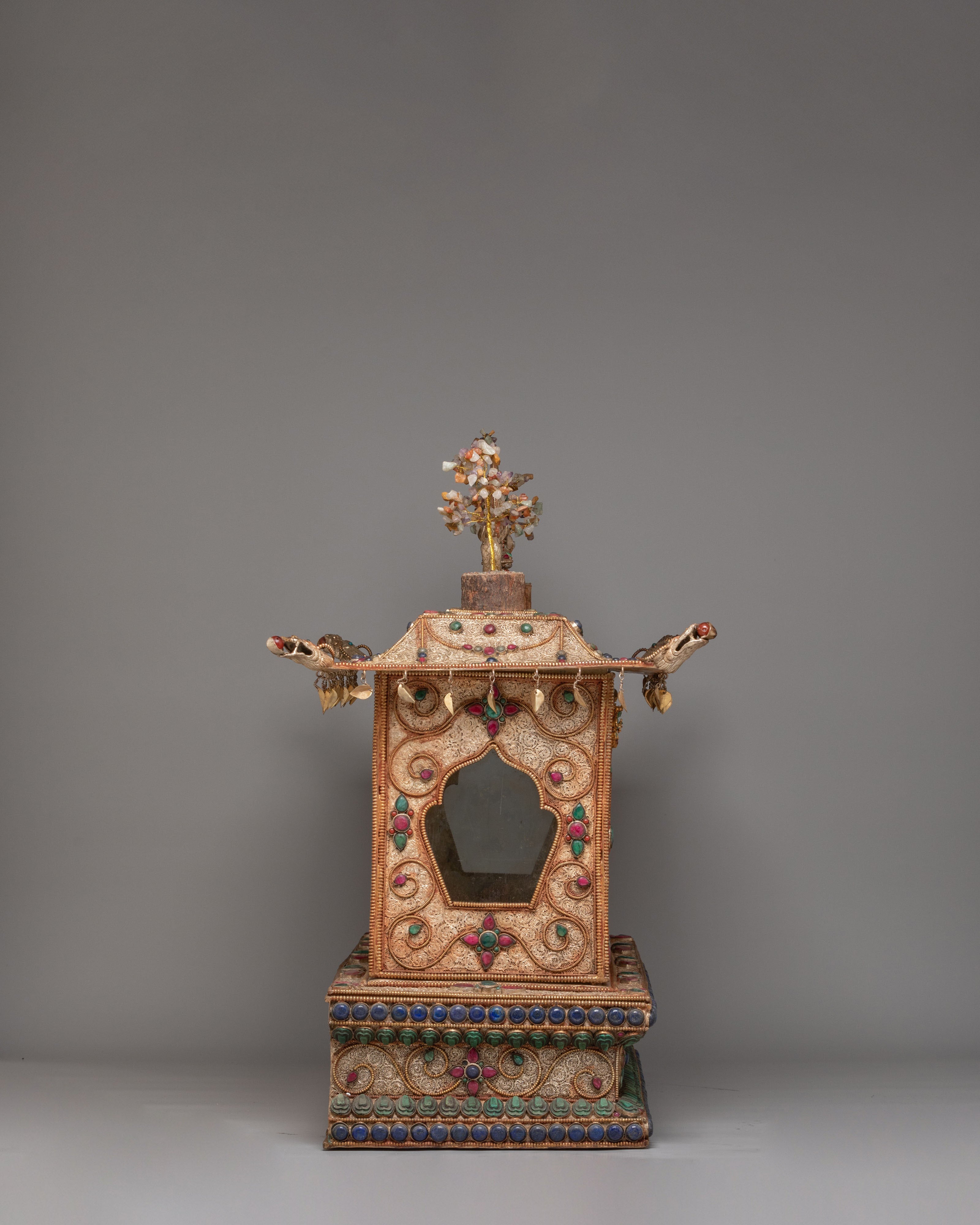 Handcrafted Altar Box | Copper Body, Gemstones, Silver Plating