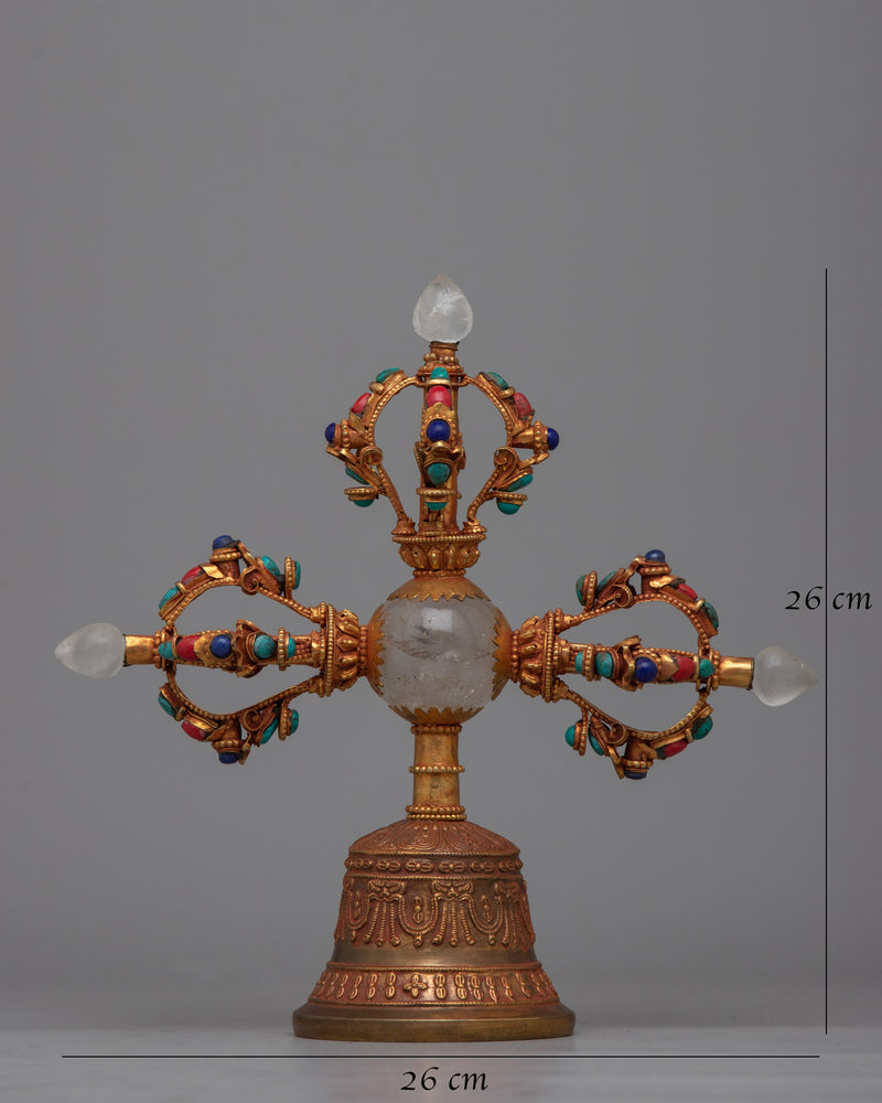 Double-Vajra Handled Bell | Tibetan Ritual Instrument Symbolizing Spiritual Union and Clarity