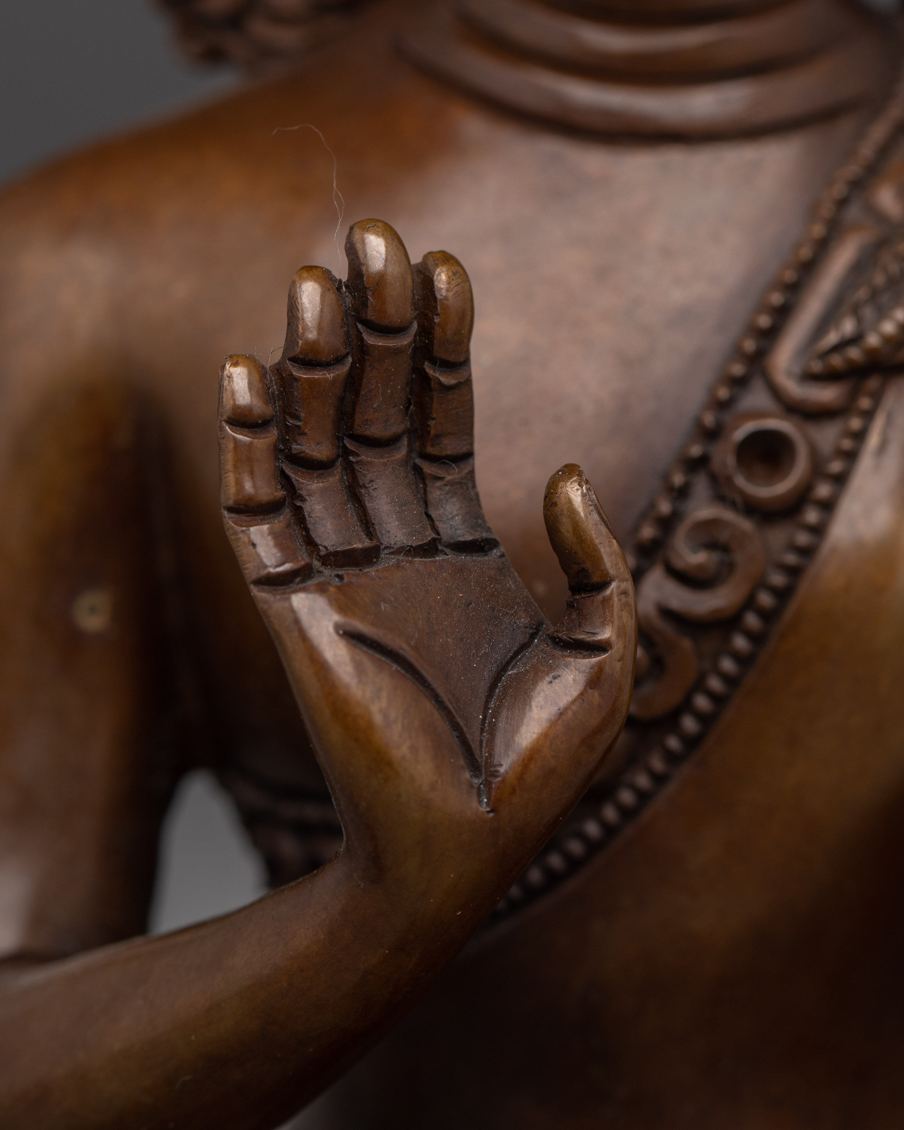 Amogasiddhi Buddha Statue in Oxidized Copper | Meditation and Spiritual Connection