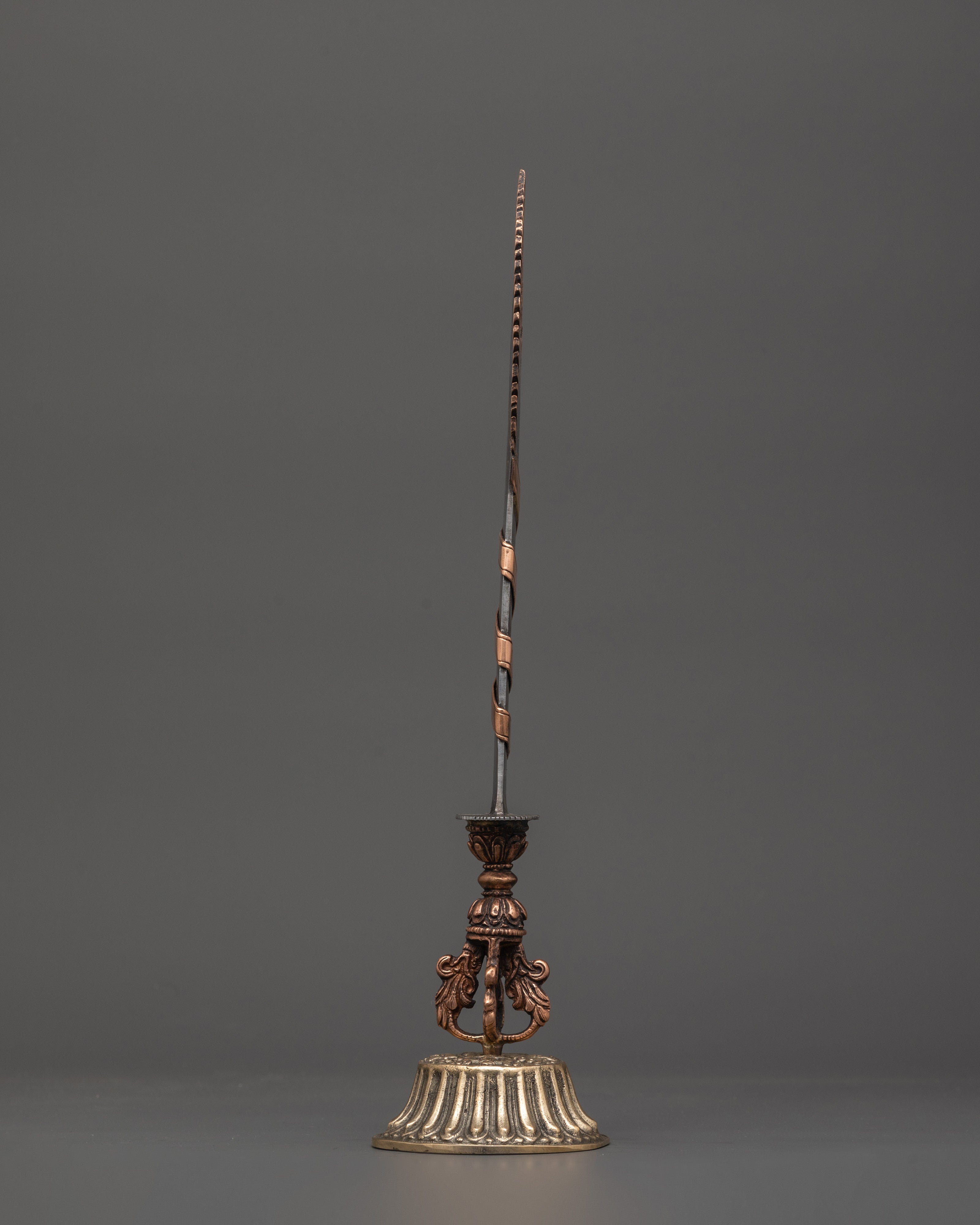 Tibetan Ritual Sword | Iron & Copper Altar Weapon with Brass Stand