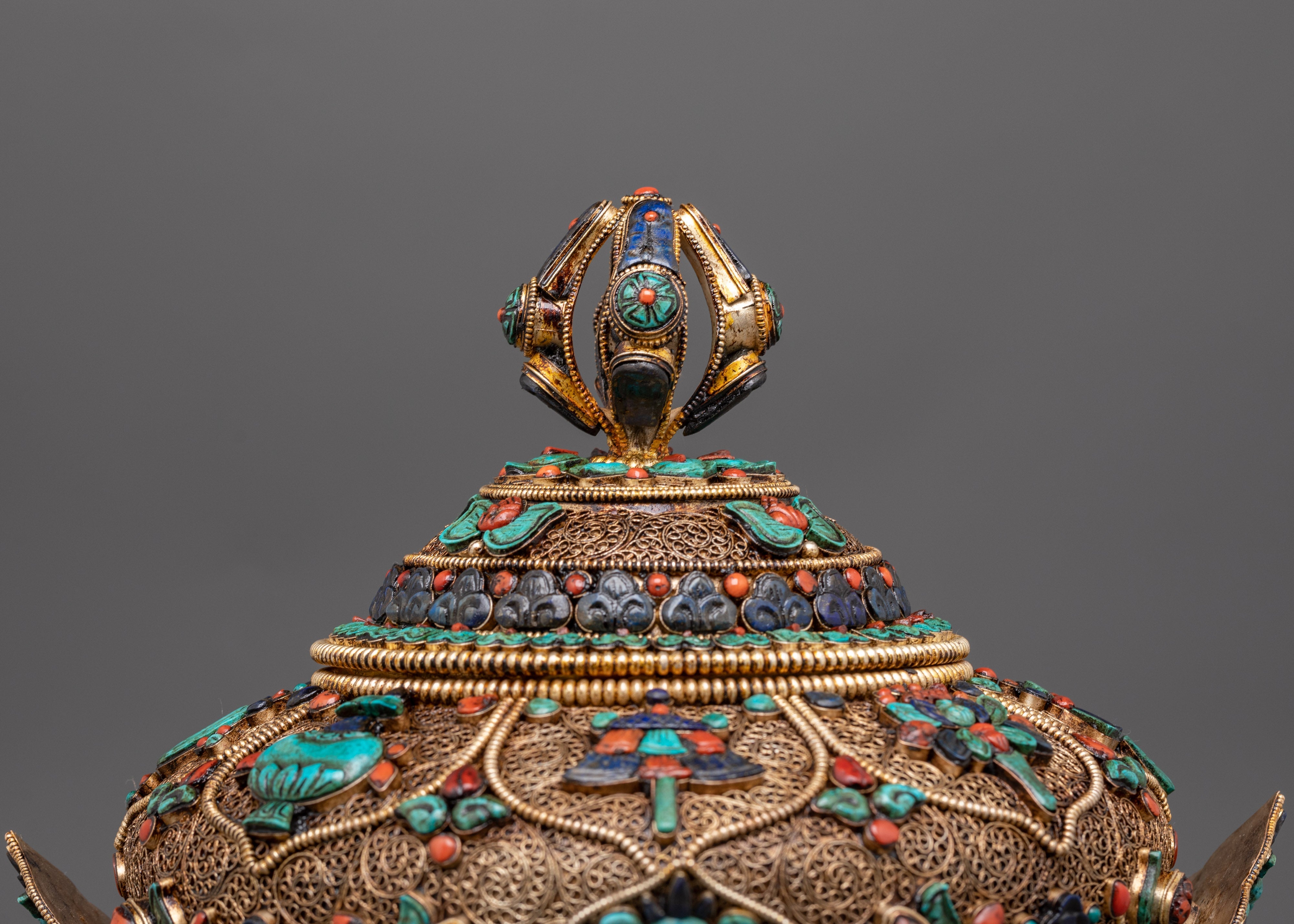 Sacred Rice Offering Pot | Gold and Silver Plated Copper Ritual Vessel