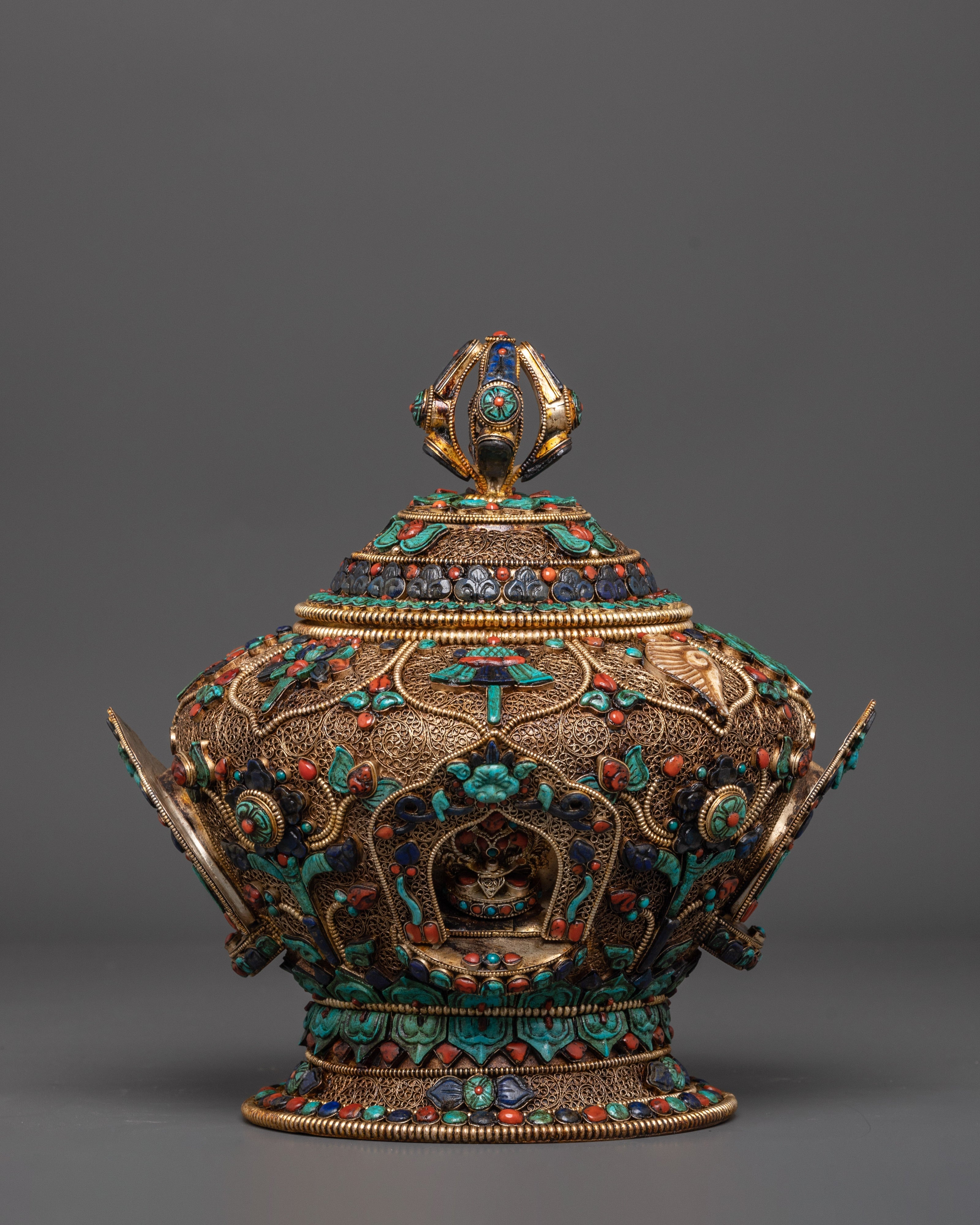 Sacred Rice Offering Pot | Gold and Silver Plated Copper Ritual Vessel