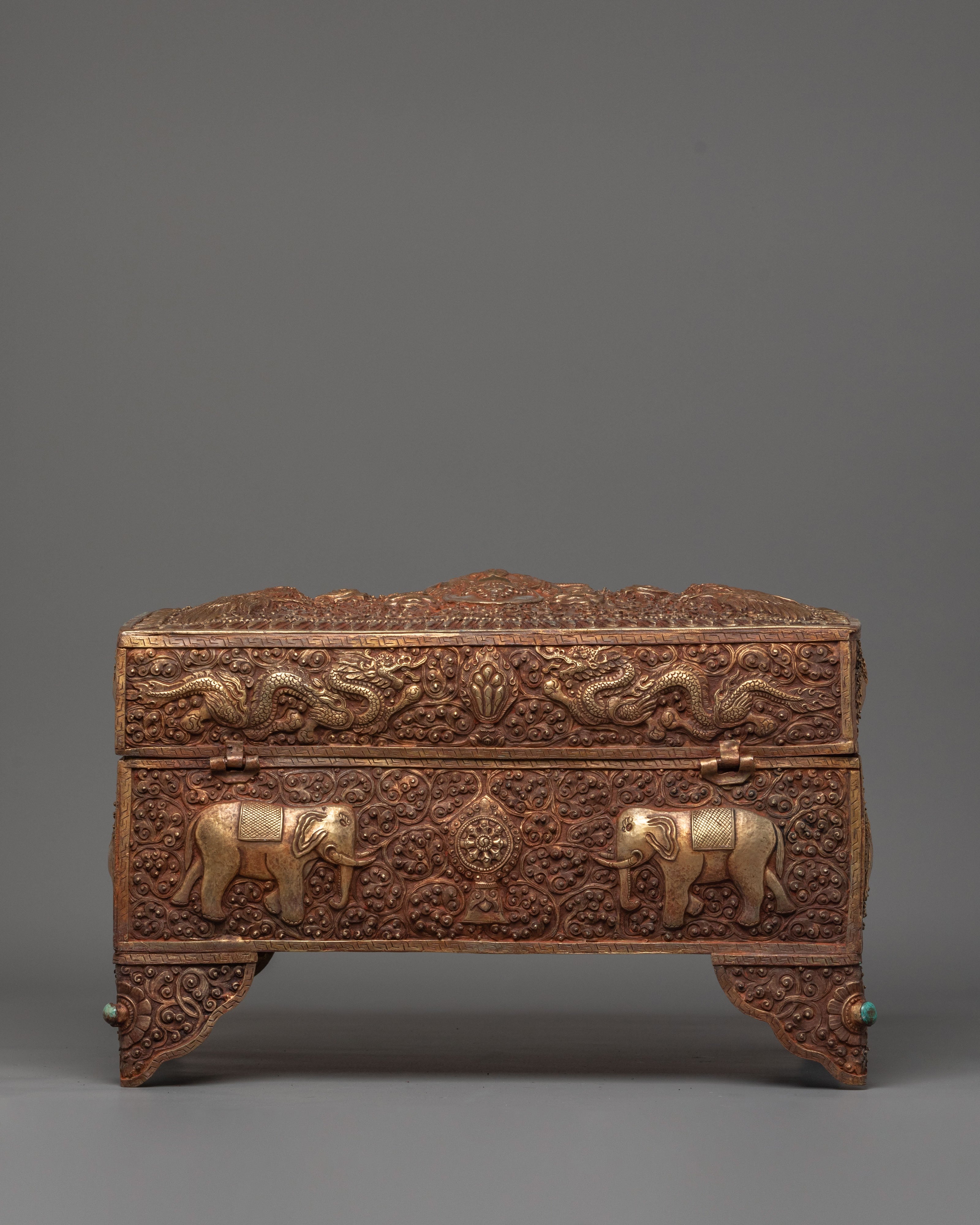 Handmade Tibetan Box | Dragon and Elephant Motifs