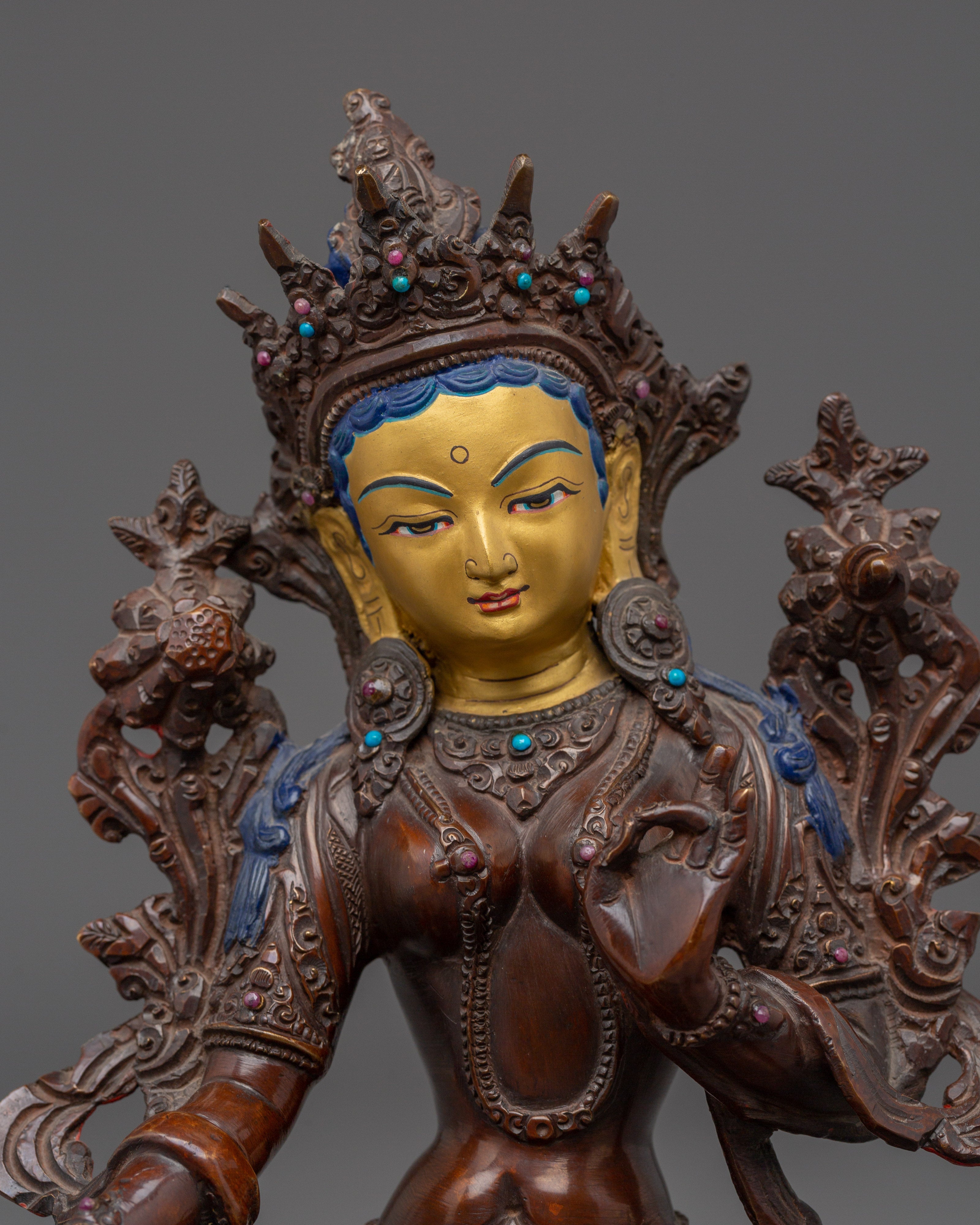 Tibetan Buddhist Deity Green Tara Statue | Goddess of Compassion and Protection