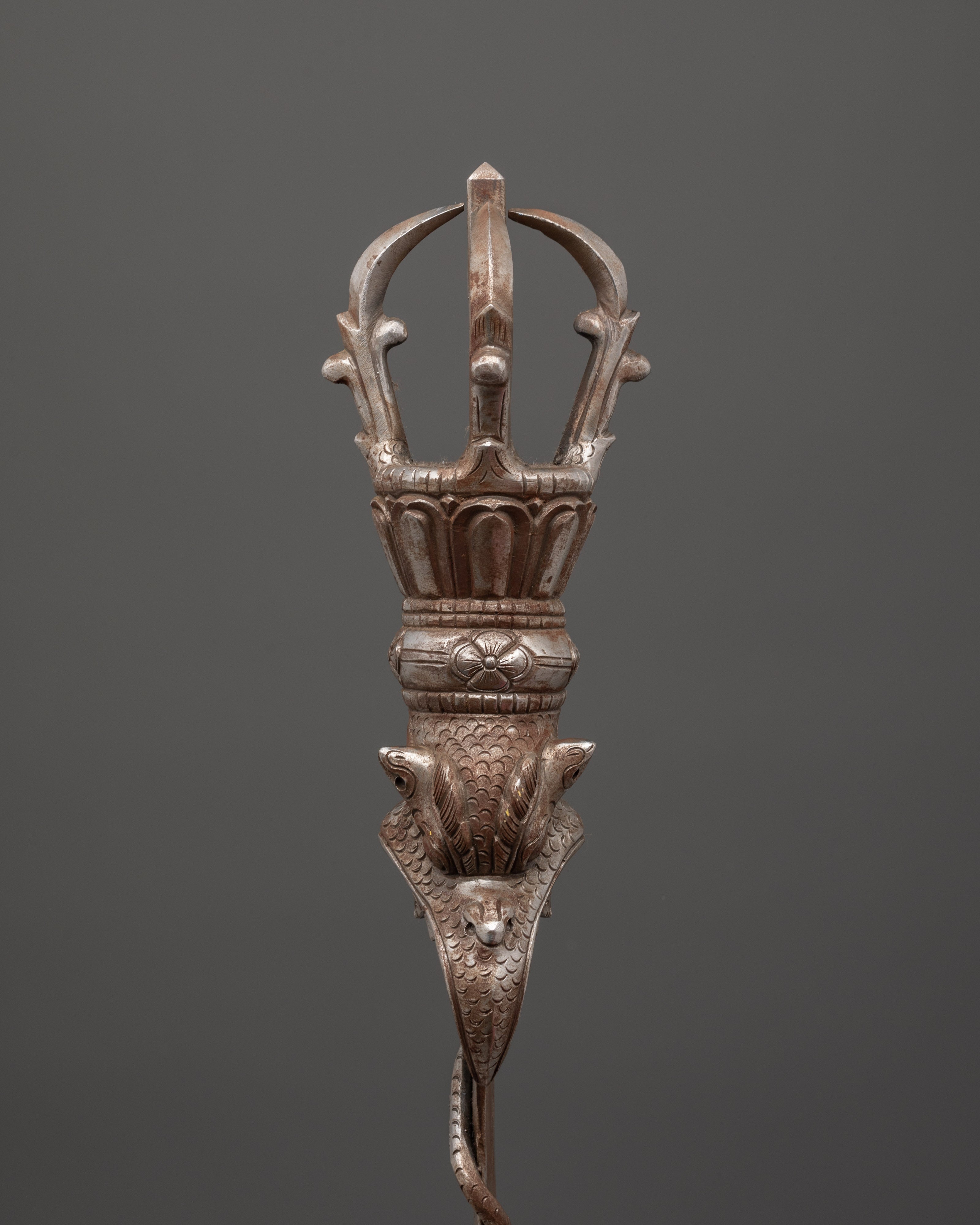 Iron Ritual Sword with Flame Design & Half Vajra | Spiritual Blade