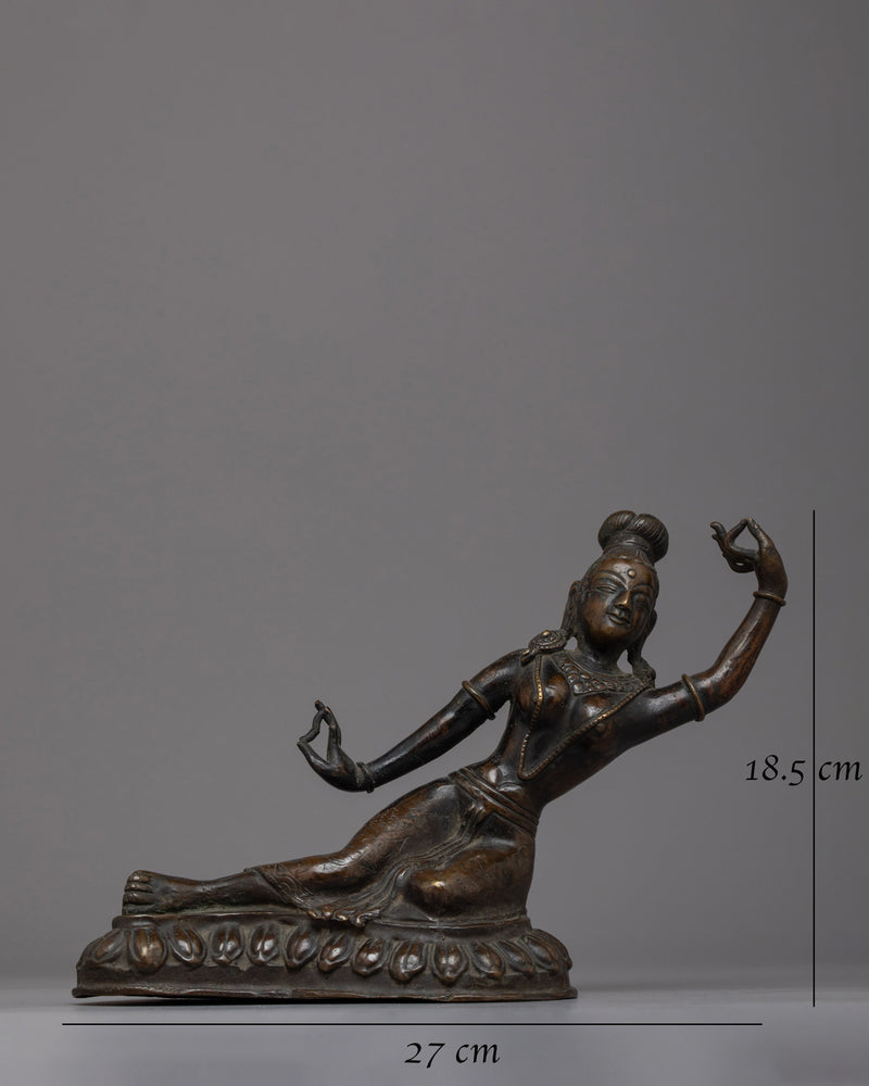 Vintage Apsara Bronze Statue | Handmade Religious Figure Reflecting Heavenly Beautiful Dancer