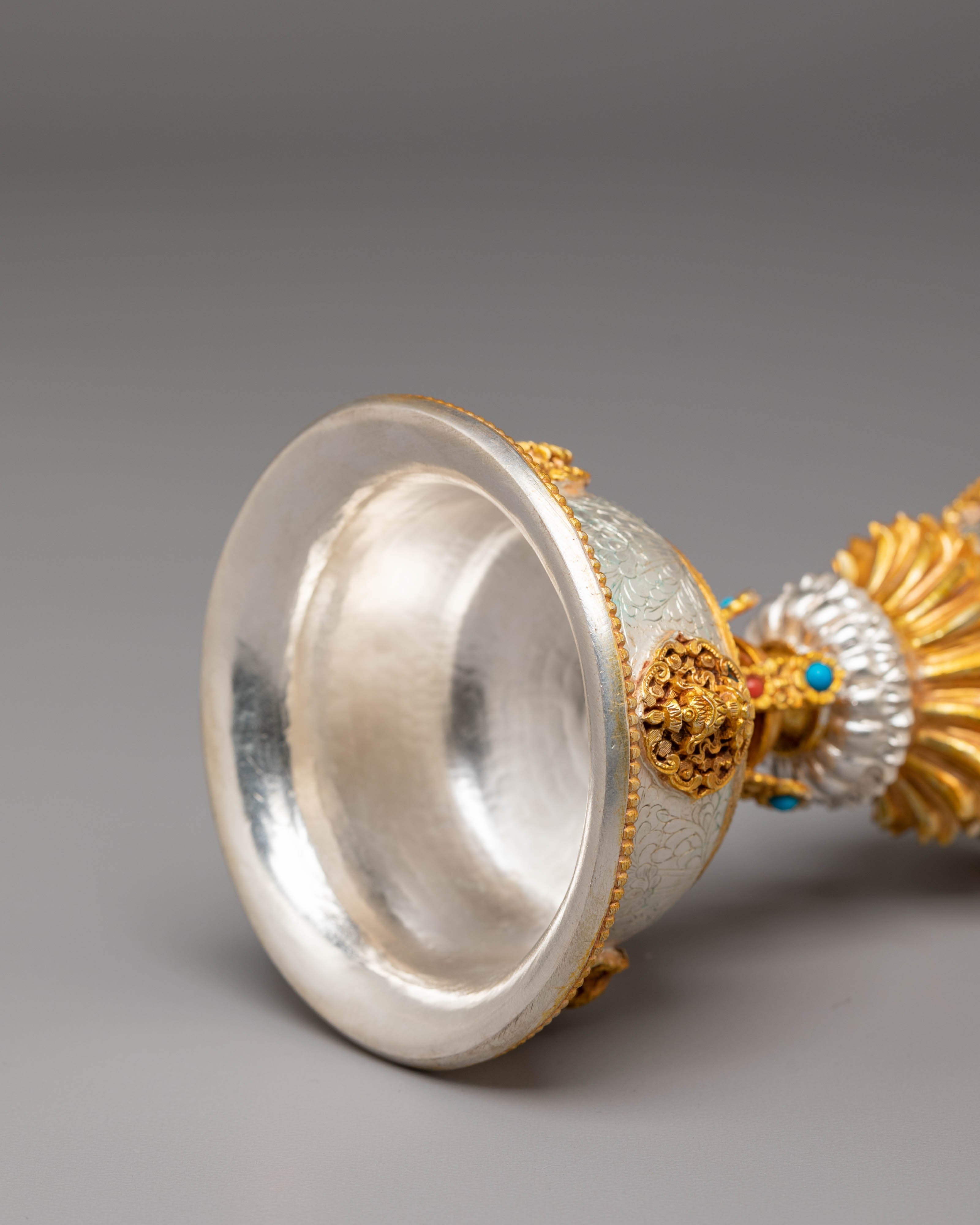 Tibetan Butter Lamp for Light Offering | Gold Silver Plated Altar Light