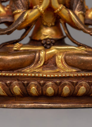 Gold Plated Chenrezig Statue | Avalokiteshvara Copper Buddha