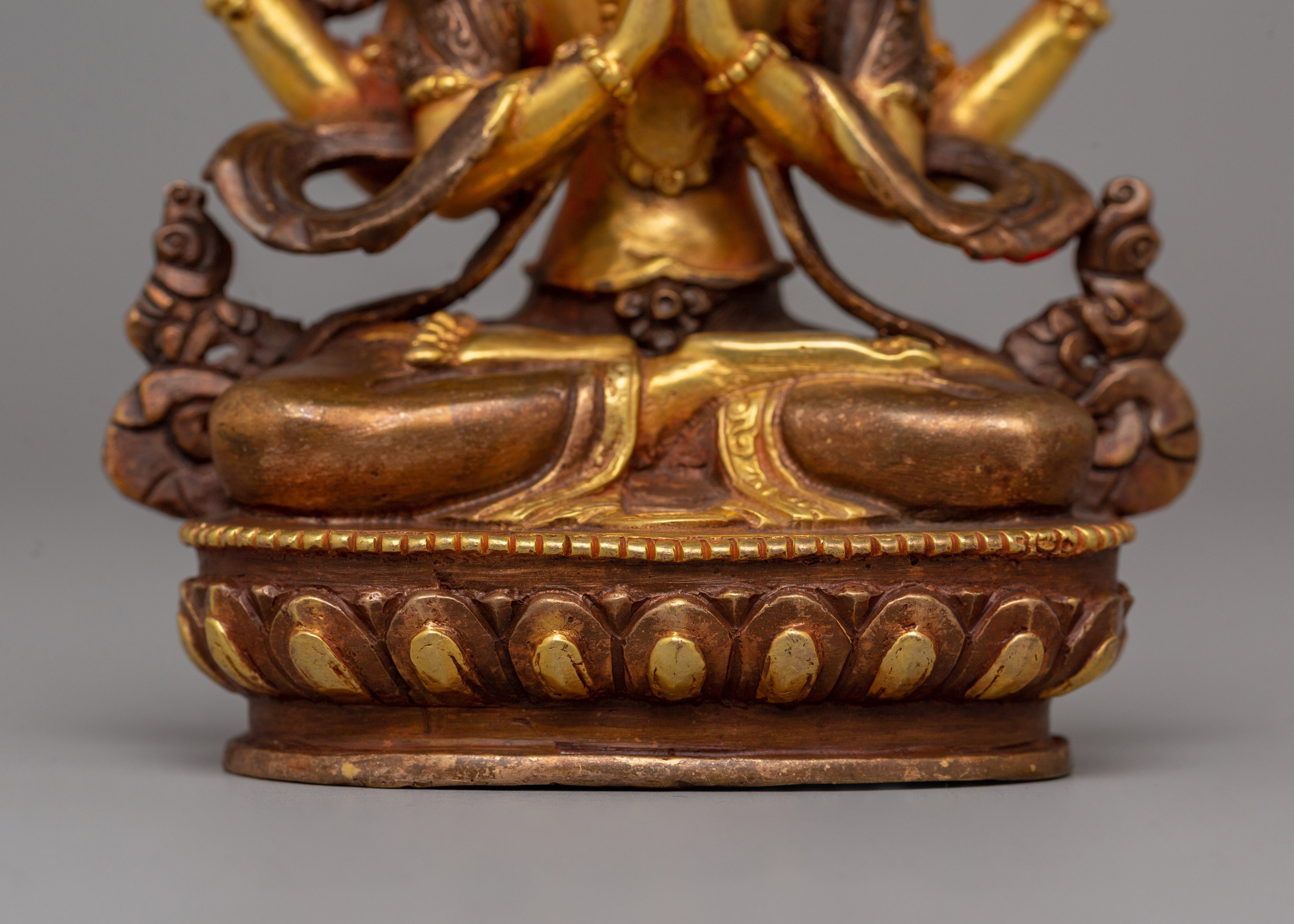 Gold Plated Chenrezig Statue | Avalokiteshvara Copper Buddha