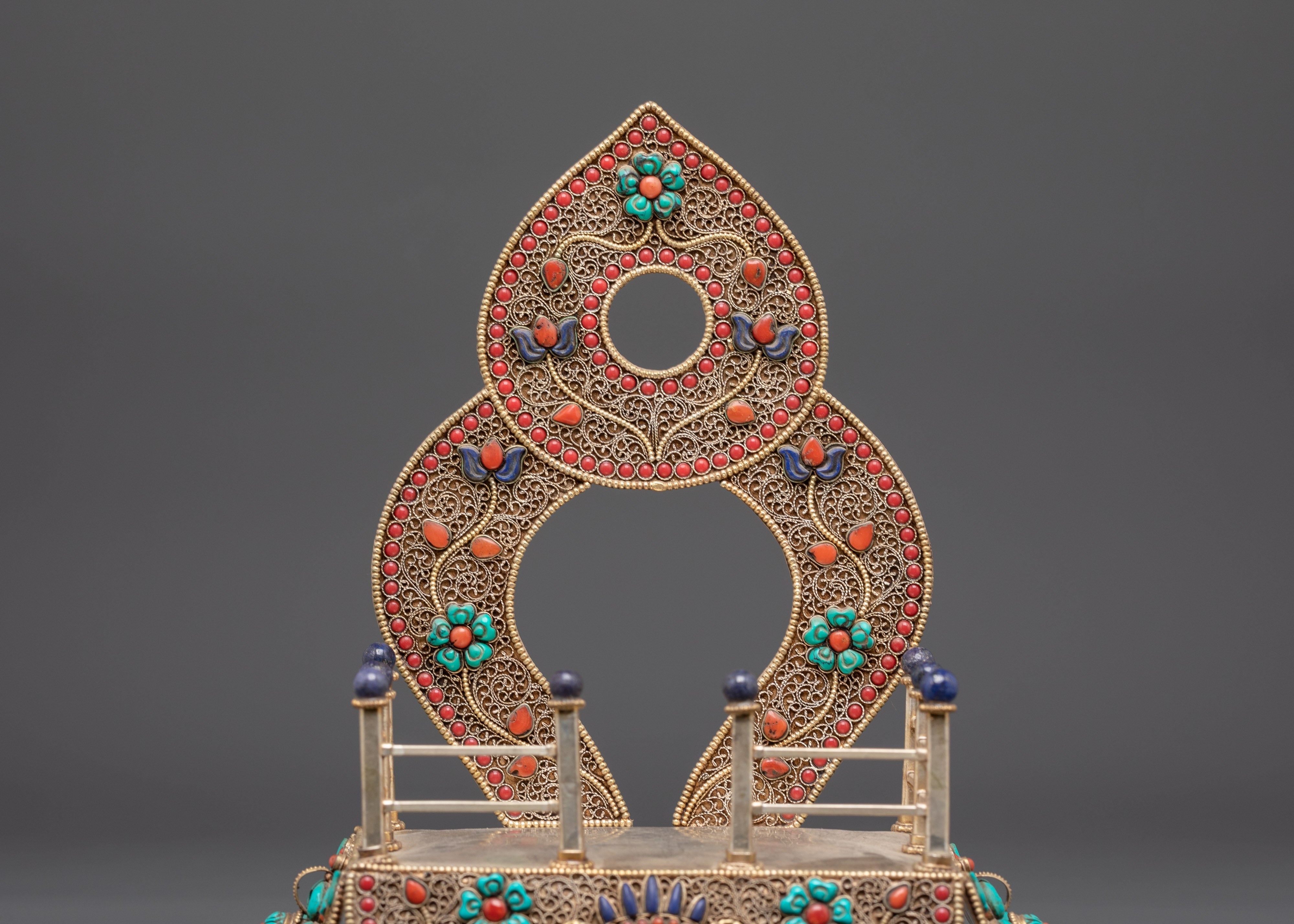 Traditional Buddhist Throne | Sacred Copper and Gold Plated Art Piece
