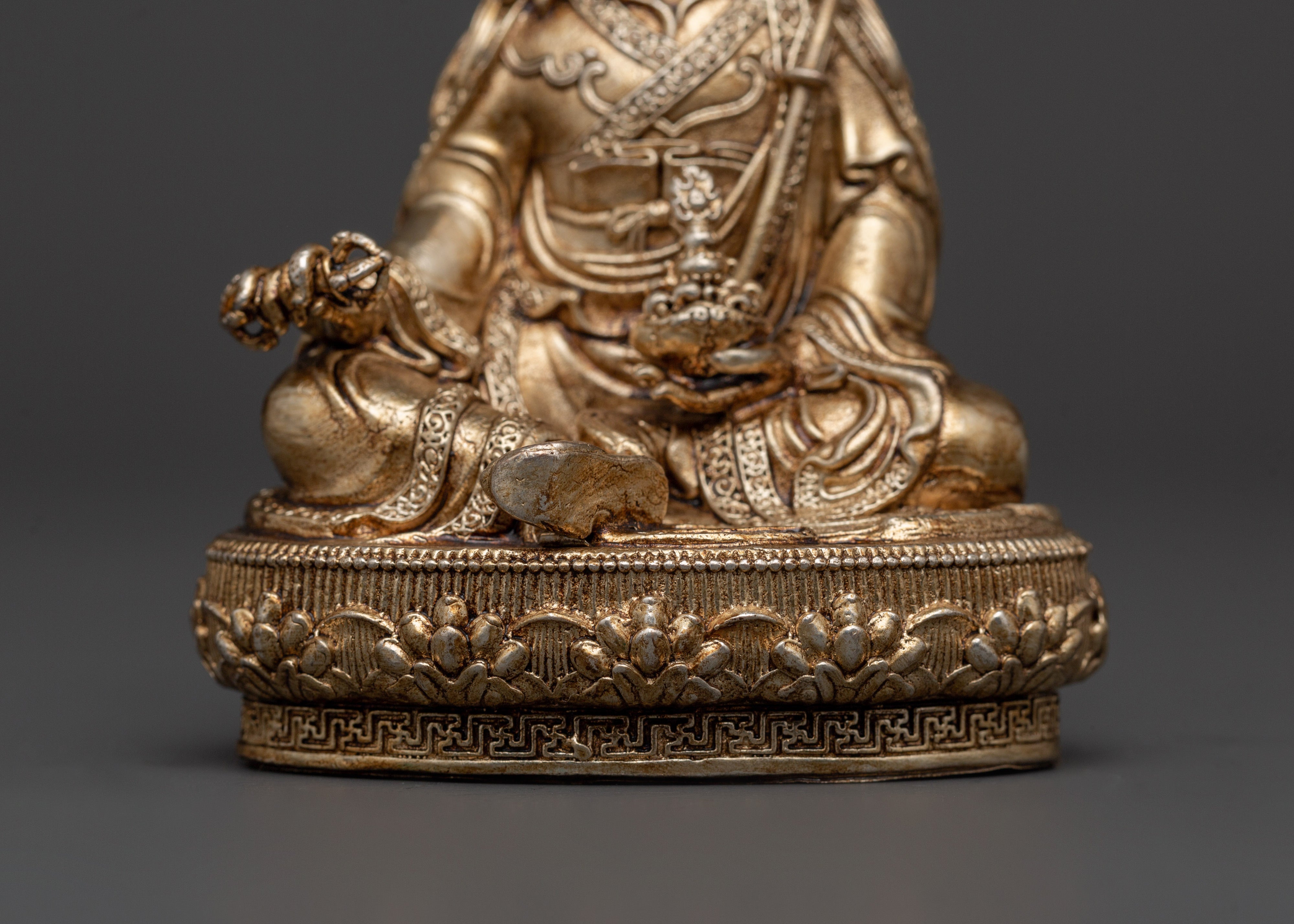 Gold-Plated Guru Rinpoche Statue in Copper | Sacred Sculpture