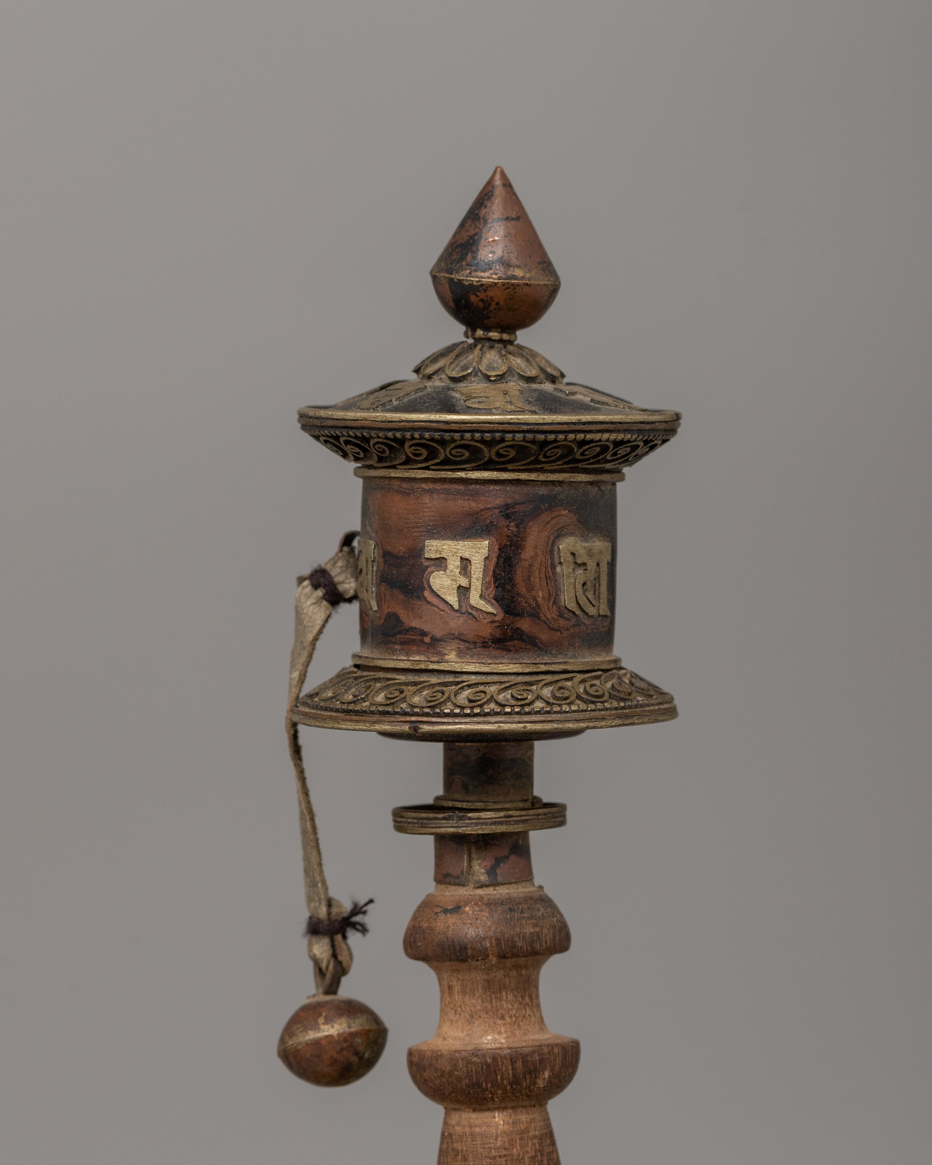 Traditional Tibetan Mani Prayer Wheel | Handcrafted Wooden Ritual Object
