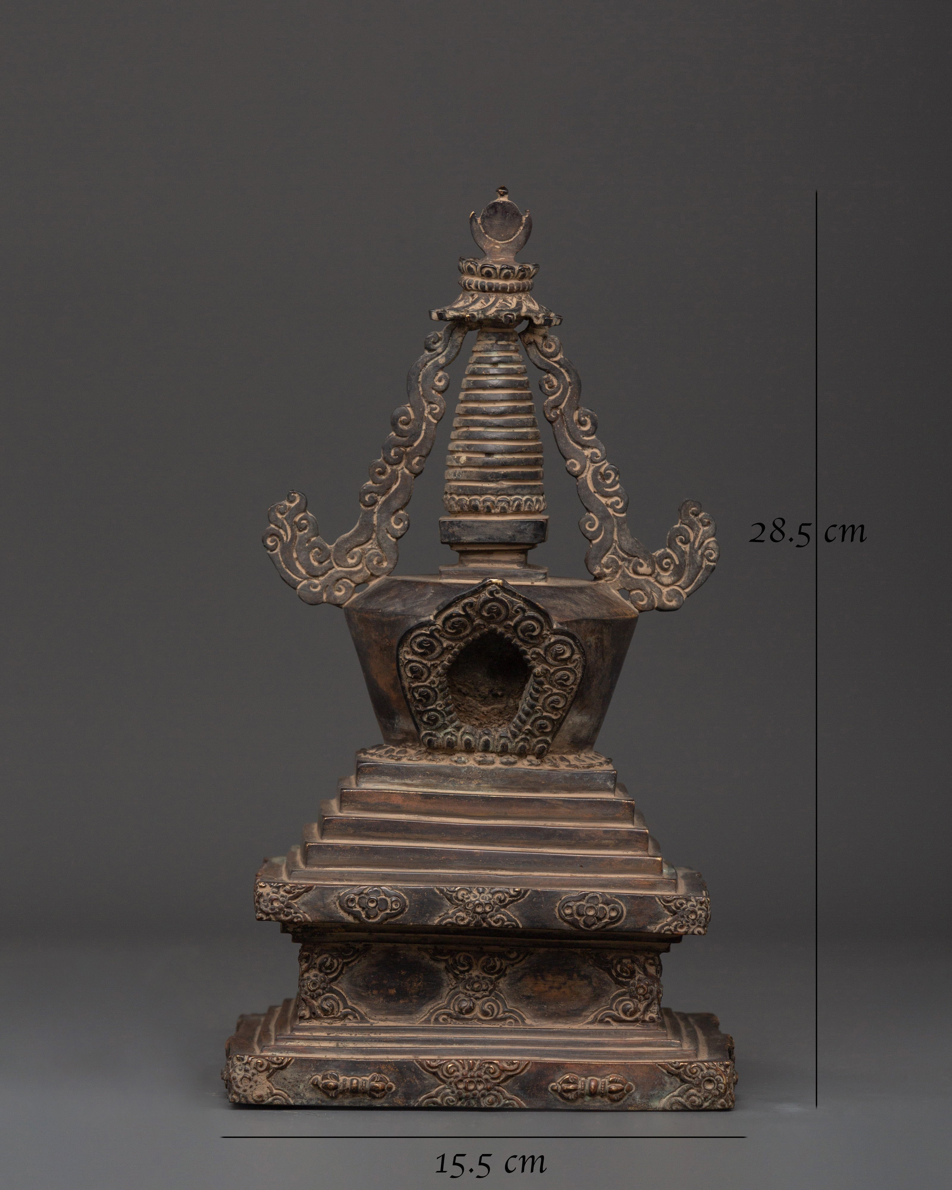 Oxidized Copper Antique Finish Stupa | Tibetan Buddhist Decor