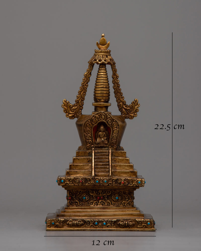 Traditional Copper Tibetan Stupa Statue | Symbol of the Ultimate Reality Enhancing Meditation and Home Decor