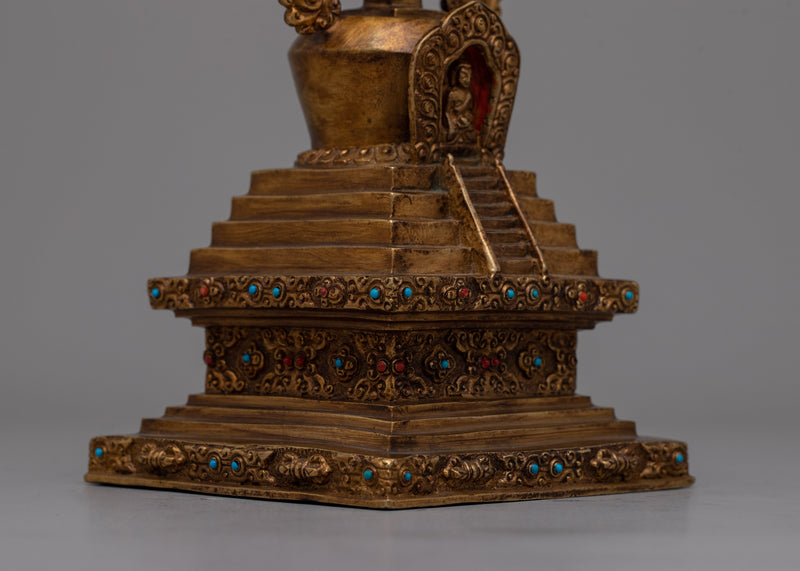 Traditional Copper Tibetan Stupa Statue | Symbol of the Ultimate Reality Enhancing Meditation and Home Decor