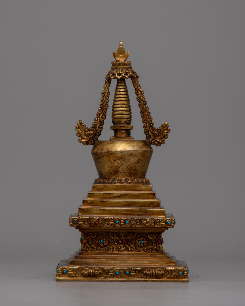 Traditional Copper Tibetan Stupa Statue | Symbol of the Ultimate Reality Enhancing Meditation and Home Decor