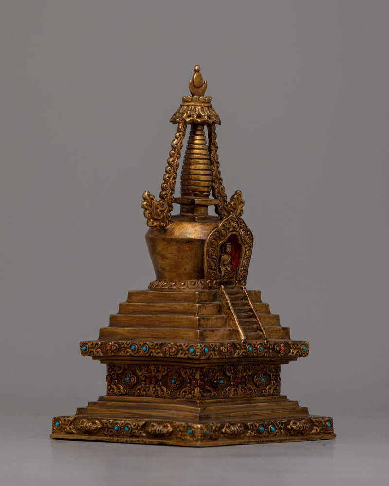 Traditional Copper Tibetan Stupa Statue | Symbol of the Ultimate Reality Enhancing Meditation and Home Decor