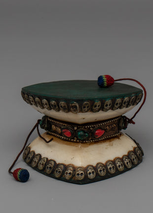 Handcrafted Tibetan Skull Damaru Drum | Ritual Instrument for Meditation