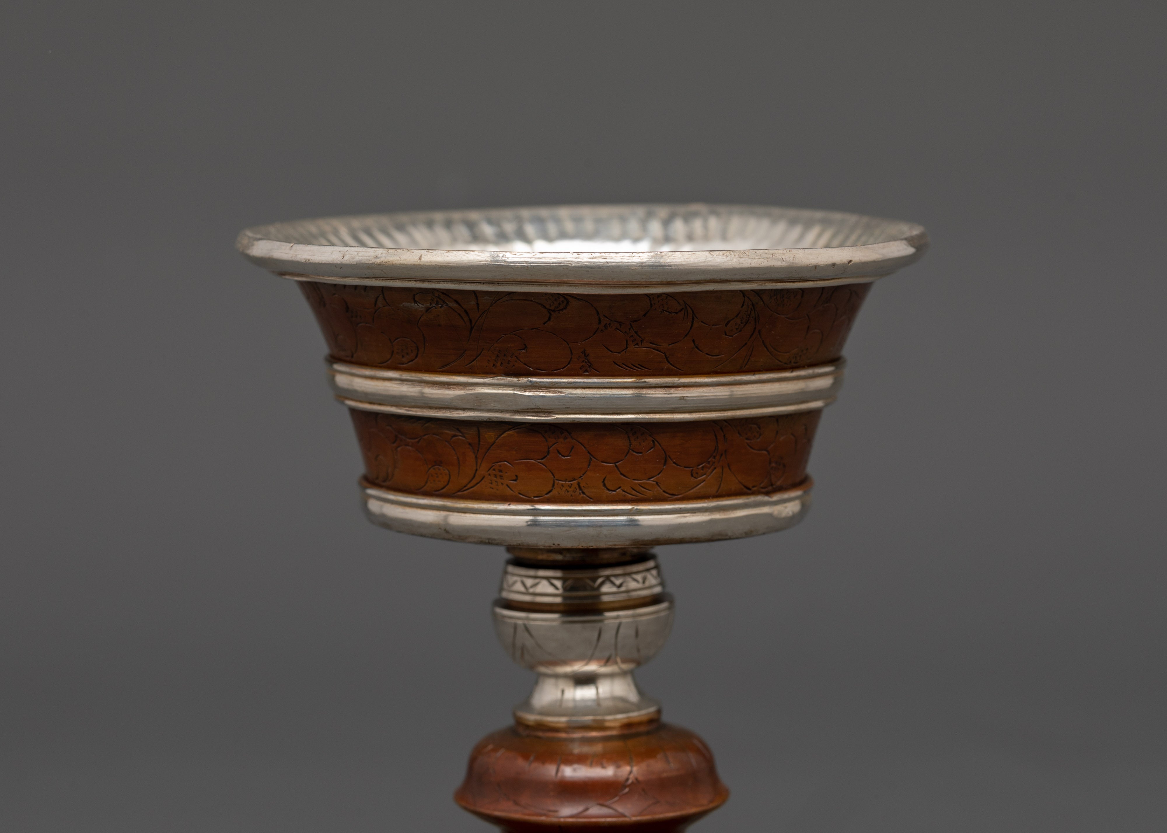 Silver-Plated Tibetan Butter Lamp - Rituals and Meditation