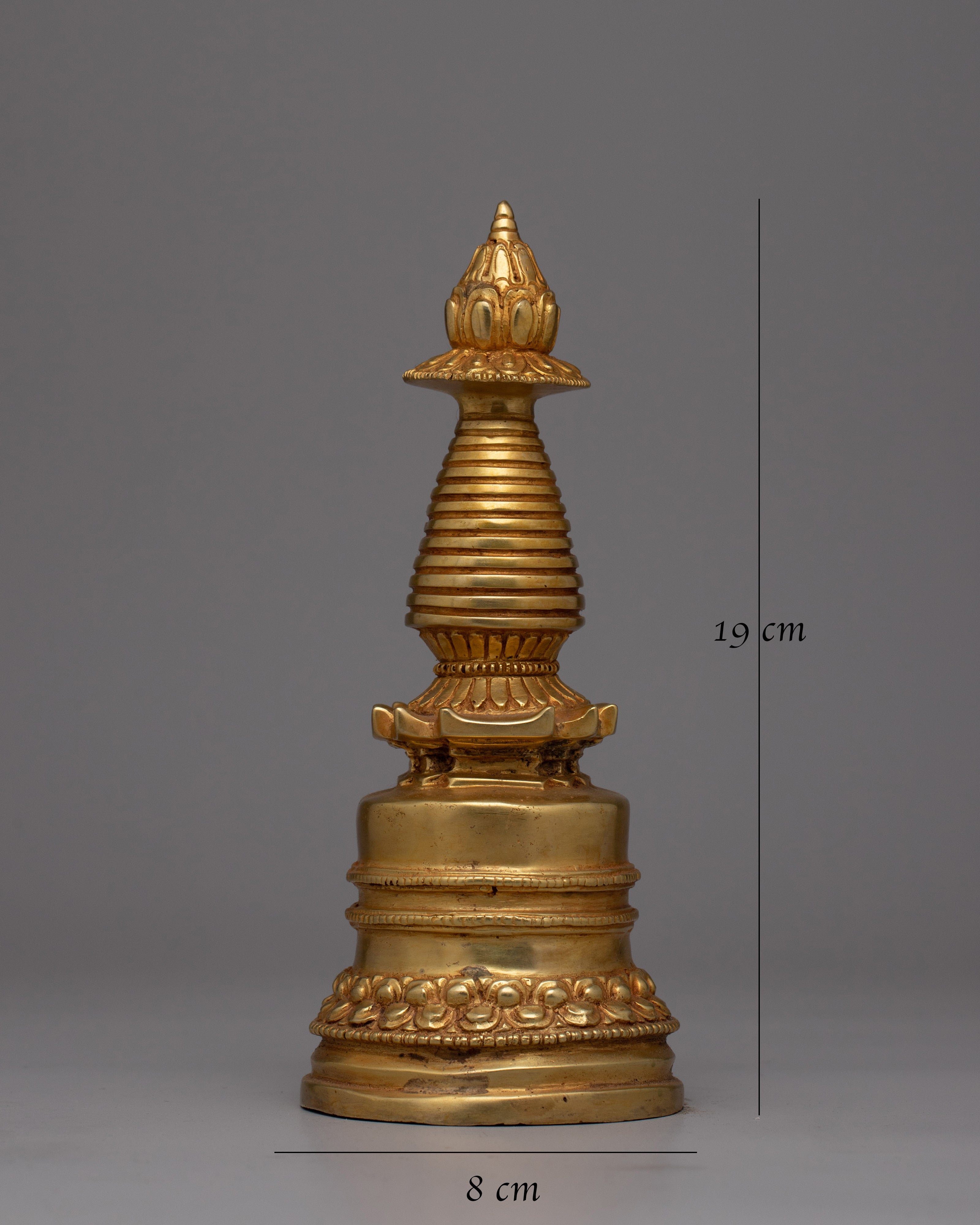Copper Stupa Plated in Gold | Exquisite Buddhist Monument for Spiritual Enhancement