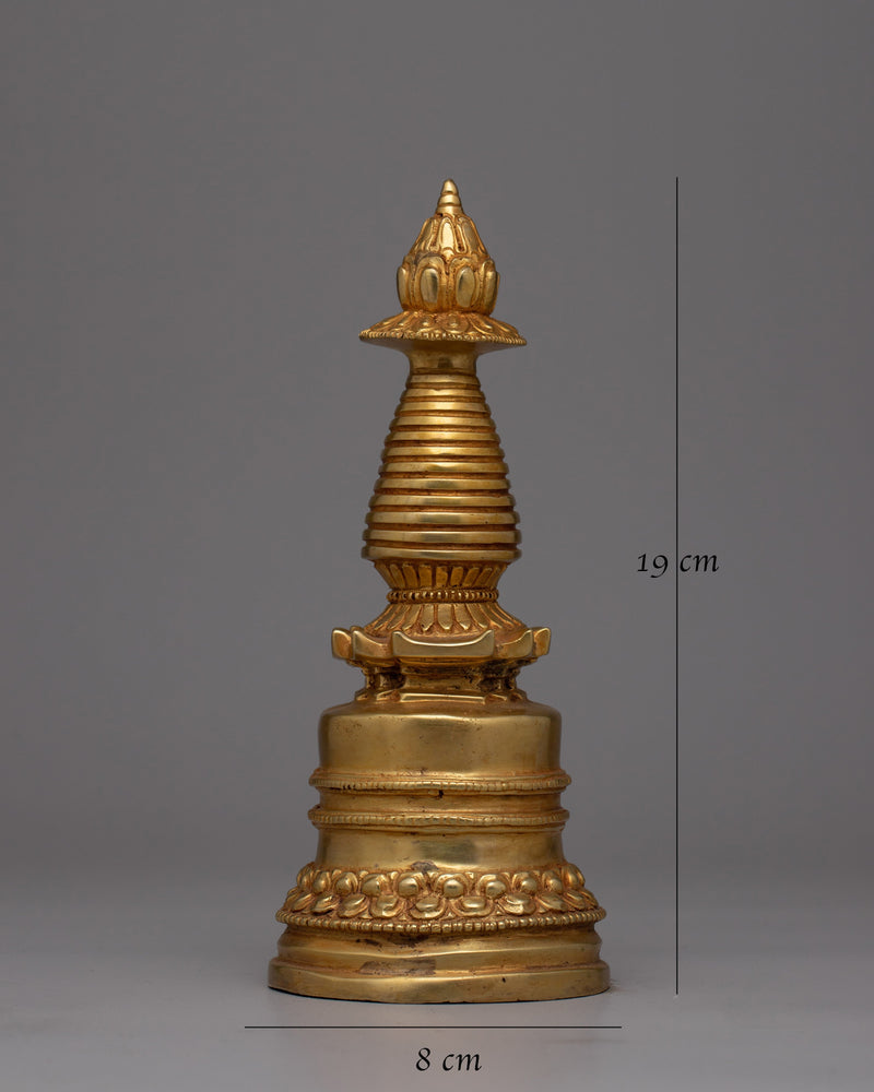 Copper Stupa Plated in Gold | Exquisite Buddhist Monument for Spiritual Enhancement