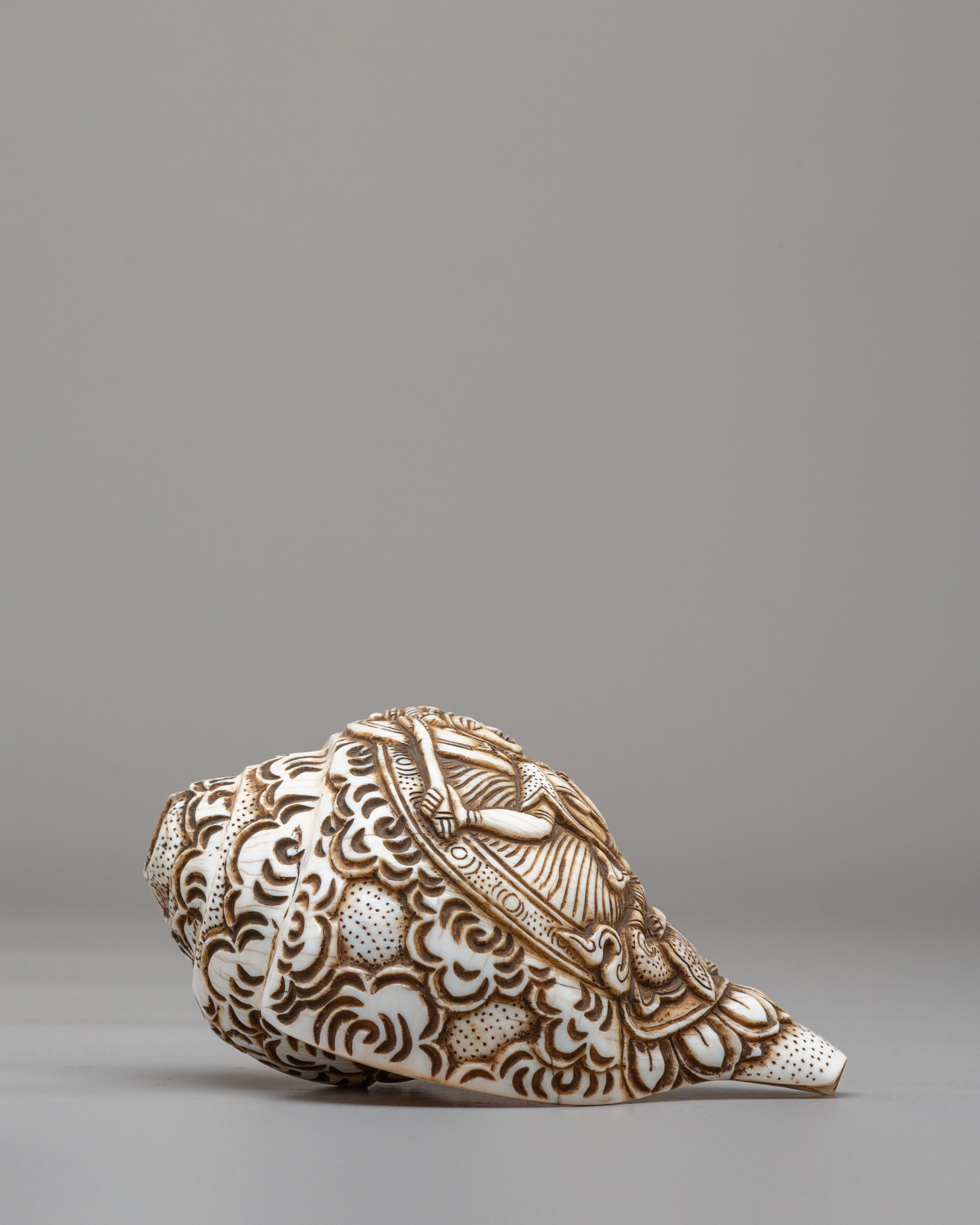 Tibetan Manjushri Carved Conch | Buddhist Decorative Shell