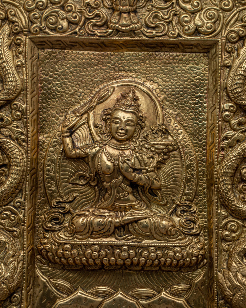 Manjushri Wall Hanging Metal Thanka | High-Quality Wall Art for Your Home