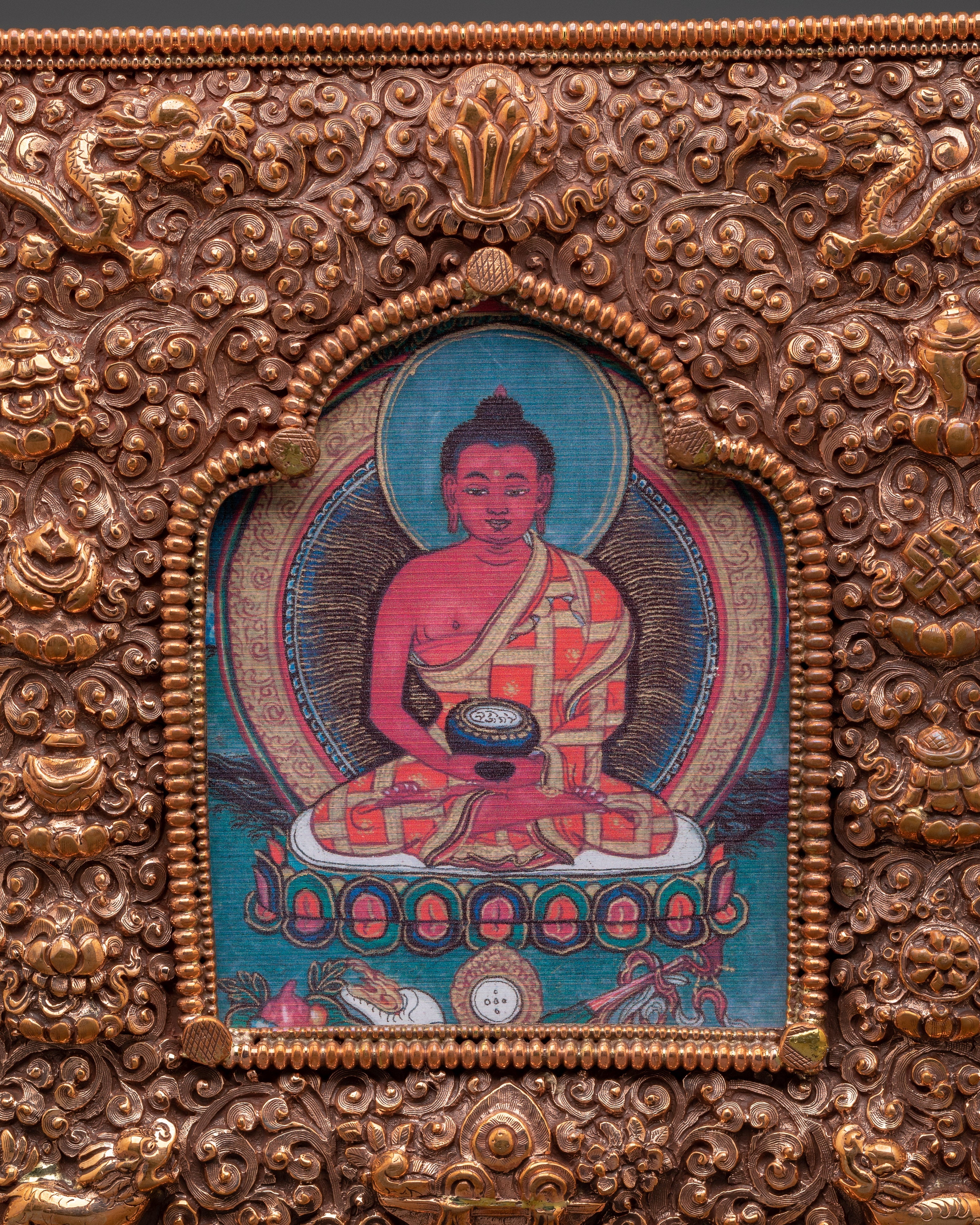 Copper Shakyamuni Buddha Ghau Box | Ritual Box for Sacred Artifacts