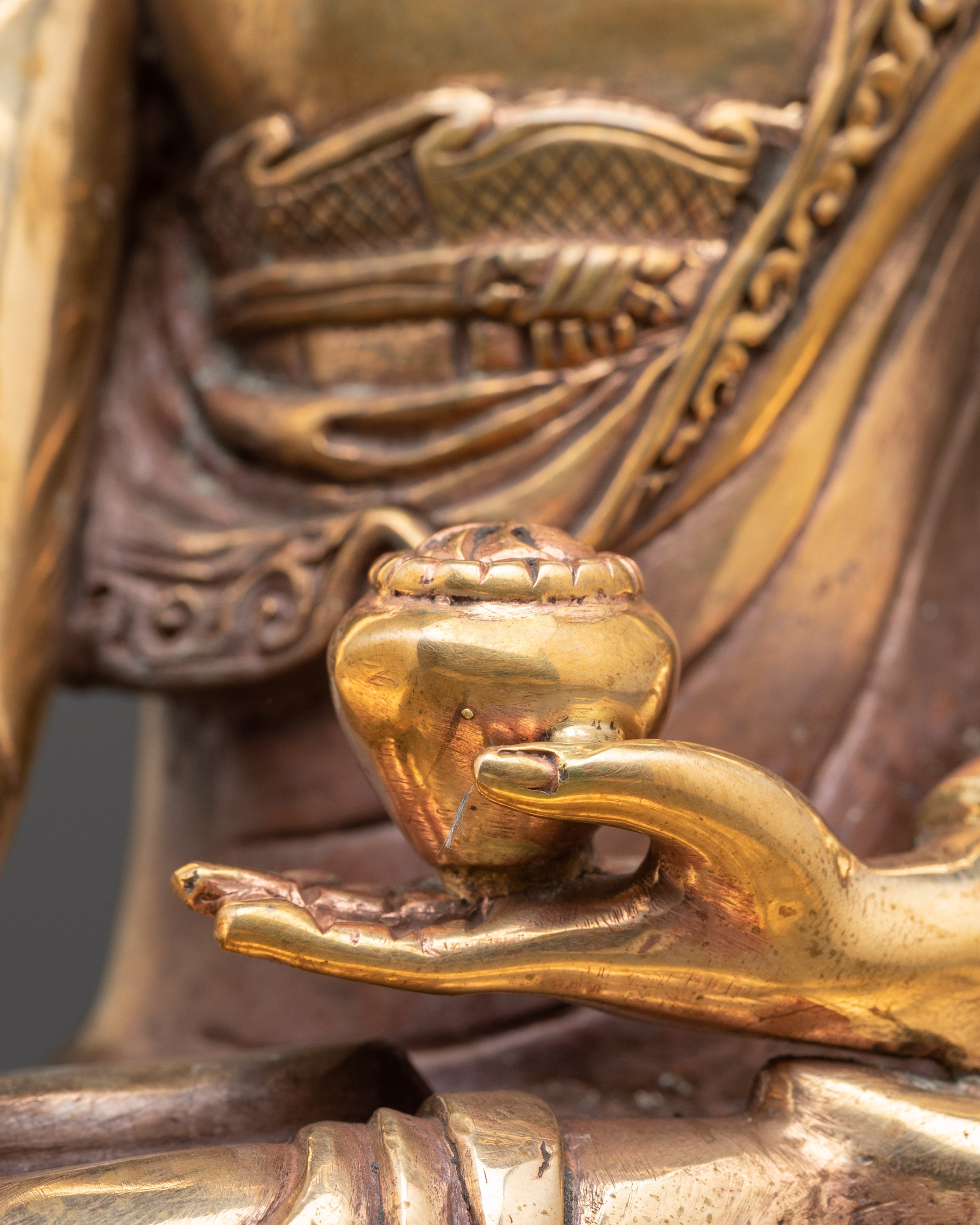 Traditional Shakyamuni Buddha Figurine | Gold Plated Copper Meditation Statue